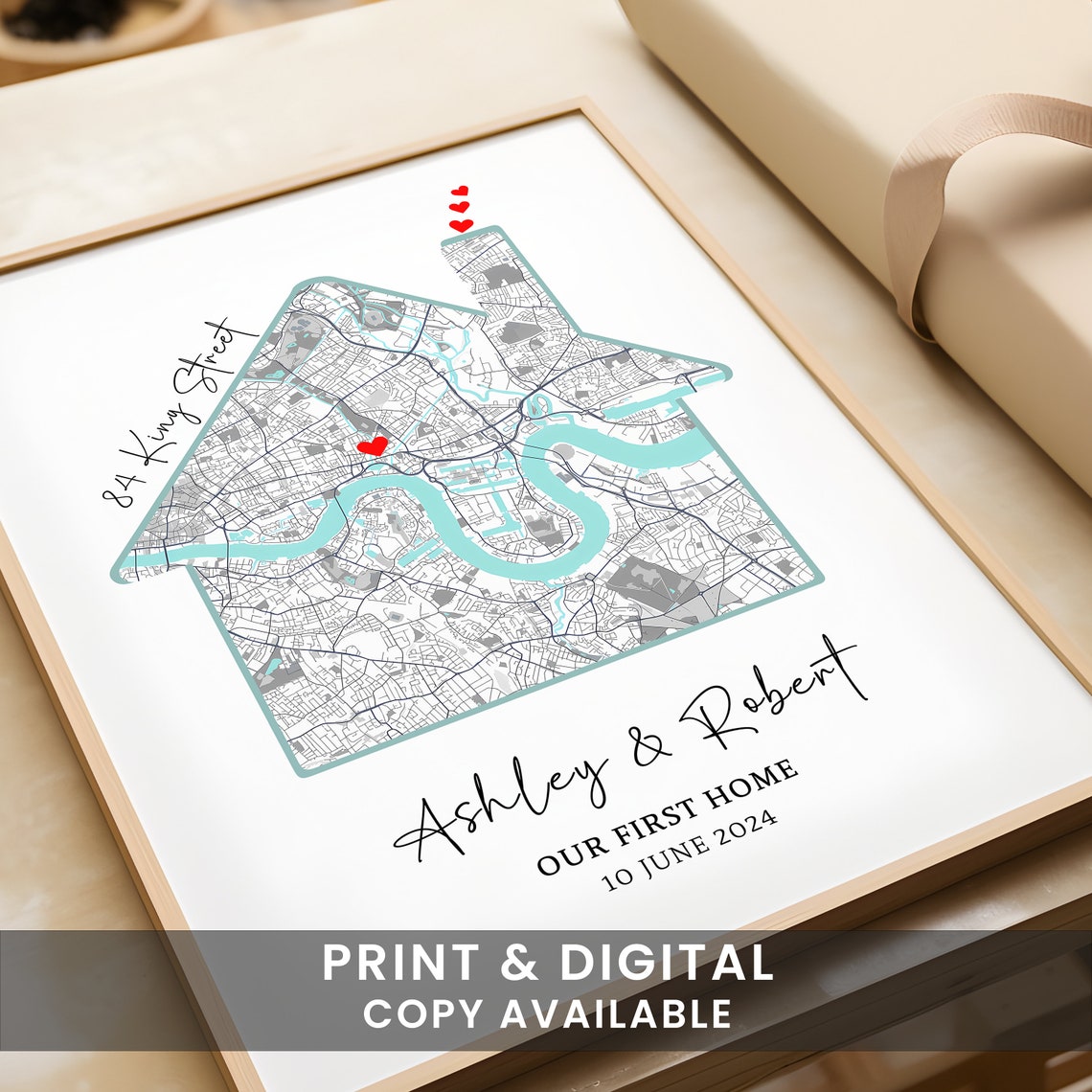 Personalised Housewarming Gift, New Home Gift, Custom Home Map, First Time Home Buyer, First Home Gift, Our First Home - Digital File