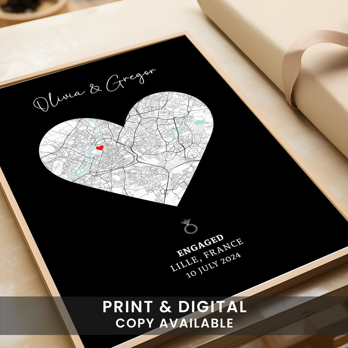 Engagement Print, Engagement Gift, Gift For Engaged Couple, Personalised Map Print, Engagement Gift For Her, Engagement Poster