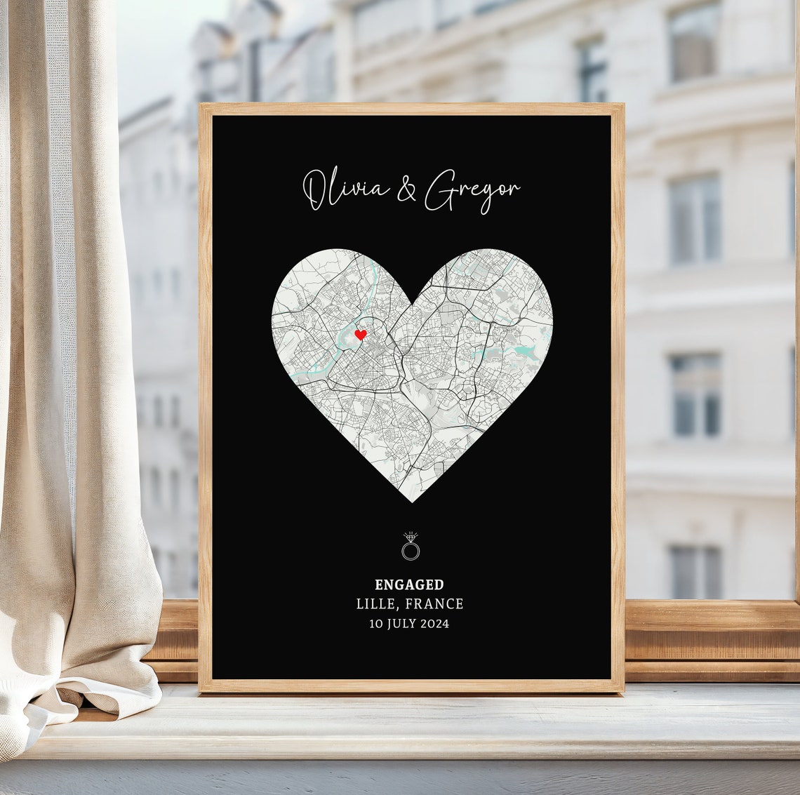 Engagement Print, Engagement Gift, Gift For Engaged Couple, Personalised Map Print, Engagement Gift For Her, Engagement Poster