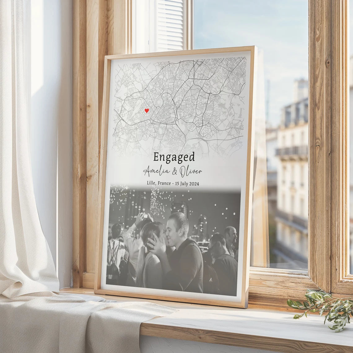 Engagement Print, Engagement Image & Map Print, Gift For Engaged Couple, Personalised Map Print, Engagement Gift For Her, Engagement Poster