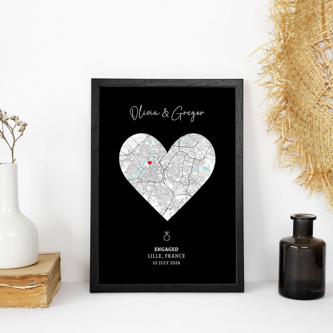 Engagement Print, Engagement Gift, Gift For Engaged Couple, Personalised Map Print, Engagement Gift For Her, Engagement Poster