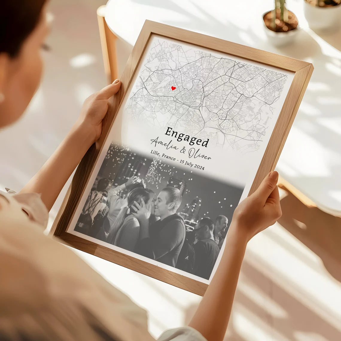 Engagement Print, Engagement Image & Map Print, Gift For Engaged Couple, Personalised Map Print, Engagement Gift For Her, Engagement Poster