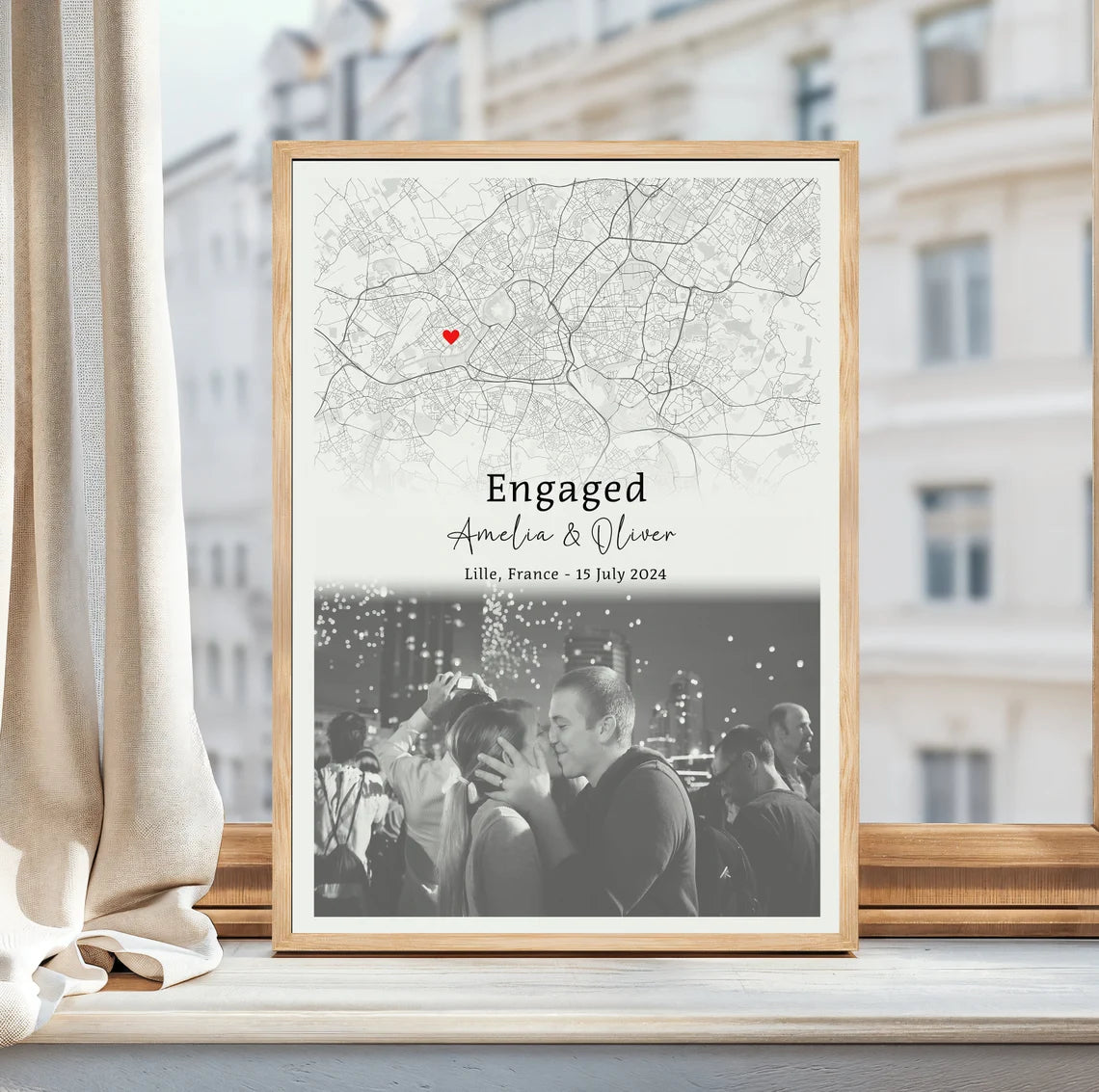 Engagement Print, Engagement Image & Map Print, Gift For Engaged Couple, Personalised Map Print, Engagement Gift For Her, Engagement Poster
