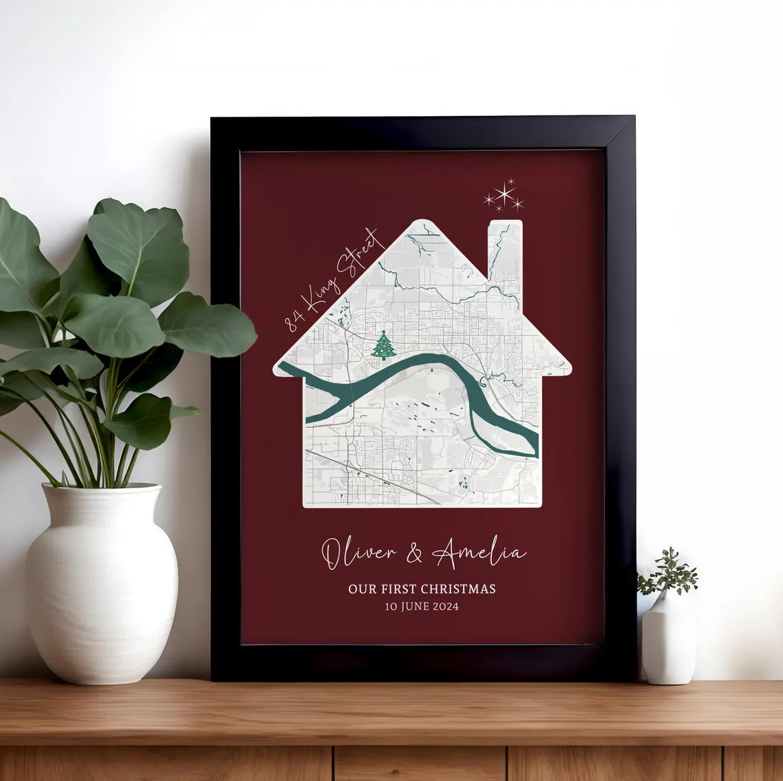Personalised Christmas New Home Gift, Custom First Home Map Print New Home Present, Gift for First Home Couple, New House map, New Home