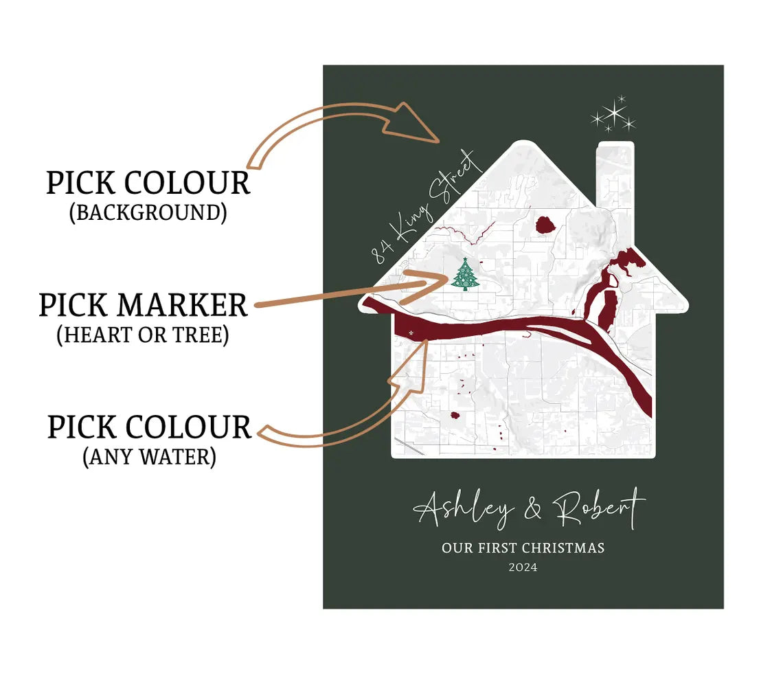 Personalised Christmas New Home Gift, Custom First Home Map Print New Home Present, Gift for First Home Couple, New House map, New Home