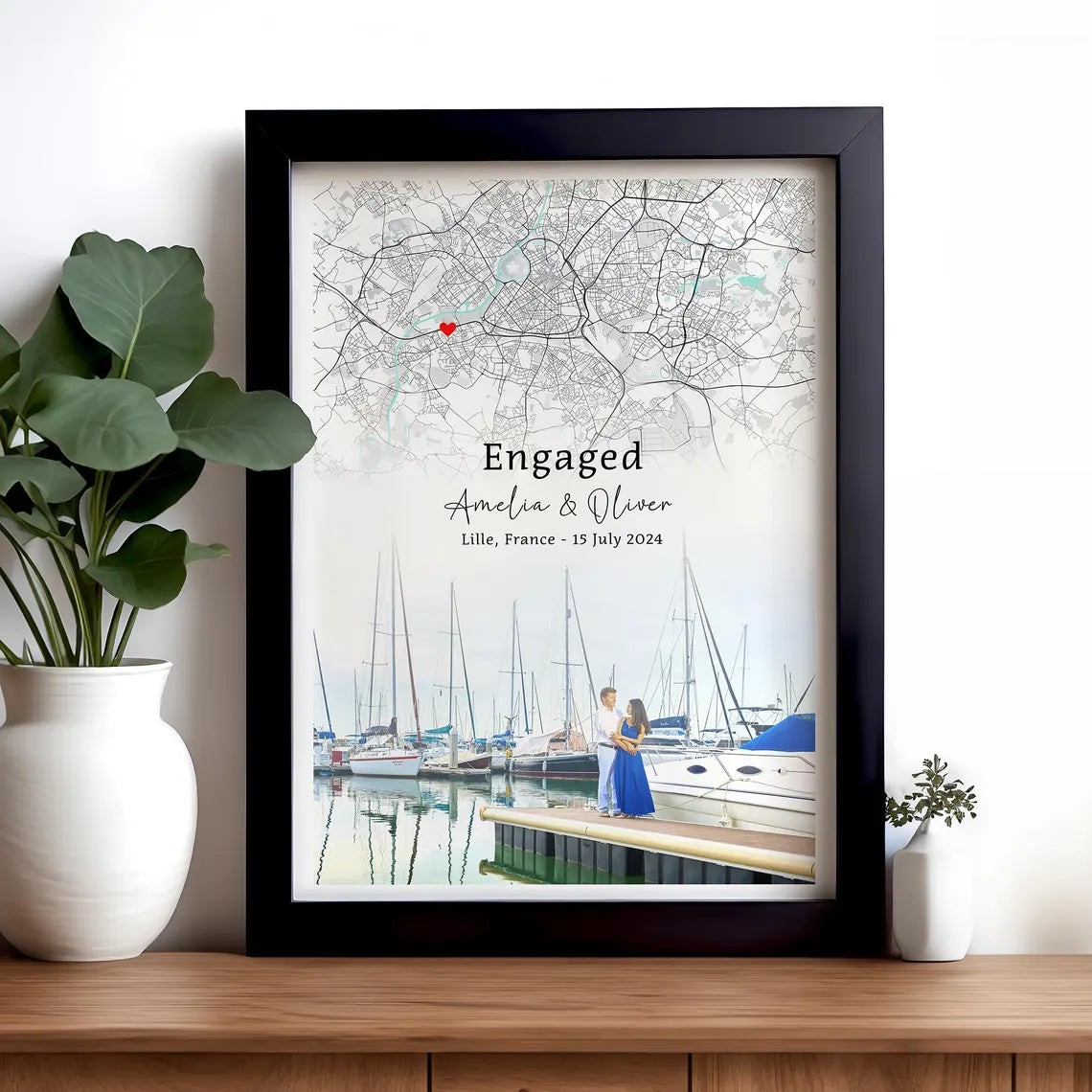 Engagement Image & Map Print, Engagement Print, Gift For Engaged Couple, Personalised Map Print, Engagement Gift For Her, Engagement Poster