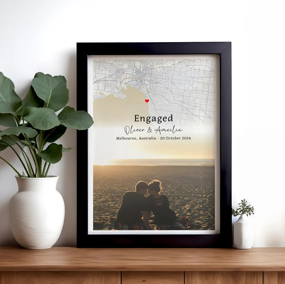 Engagement photo Gift Print, Personalised Engagement Map, Gift For Engaged Couple, Personalised Map Print, Engagement Gift For Her, Engaged