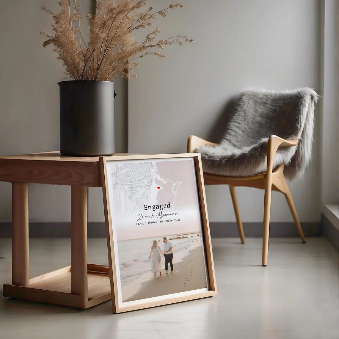 Engagement Gift For Engaged Couple, Engagement Map & Image Print, Personalised Engagement Poster For Her