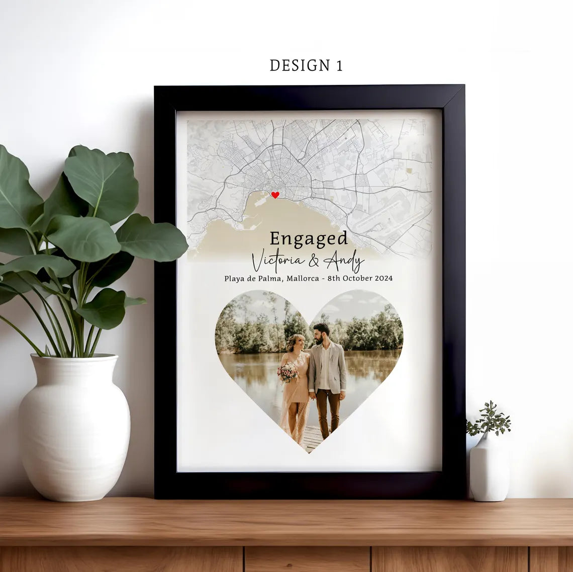 Personalised Engagement Map Print, Custom Engagement Photo Gift, Gift for Engaged Couple, Engagement Keepsake, Gift for Her