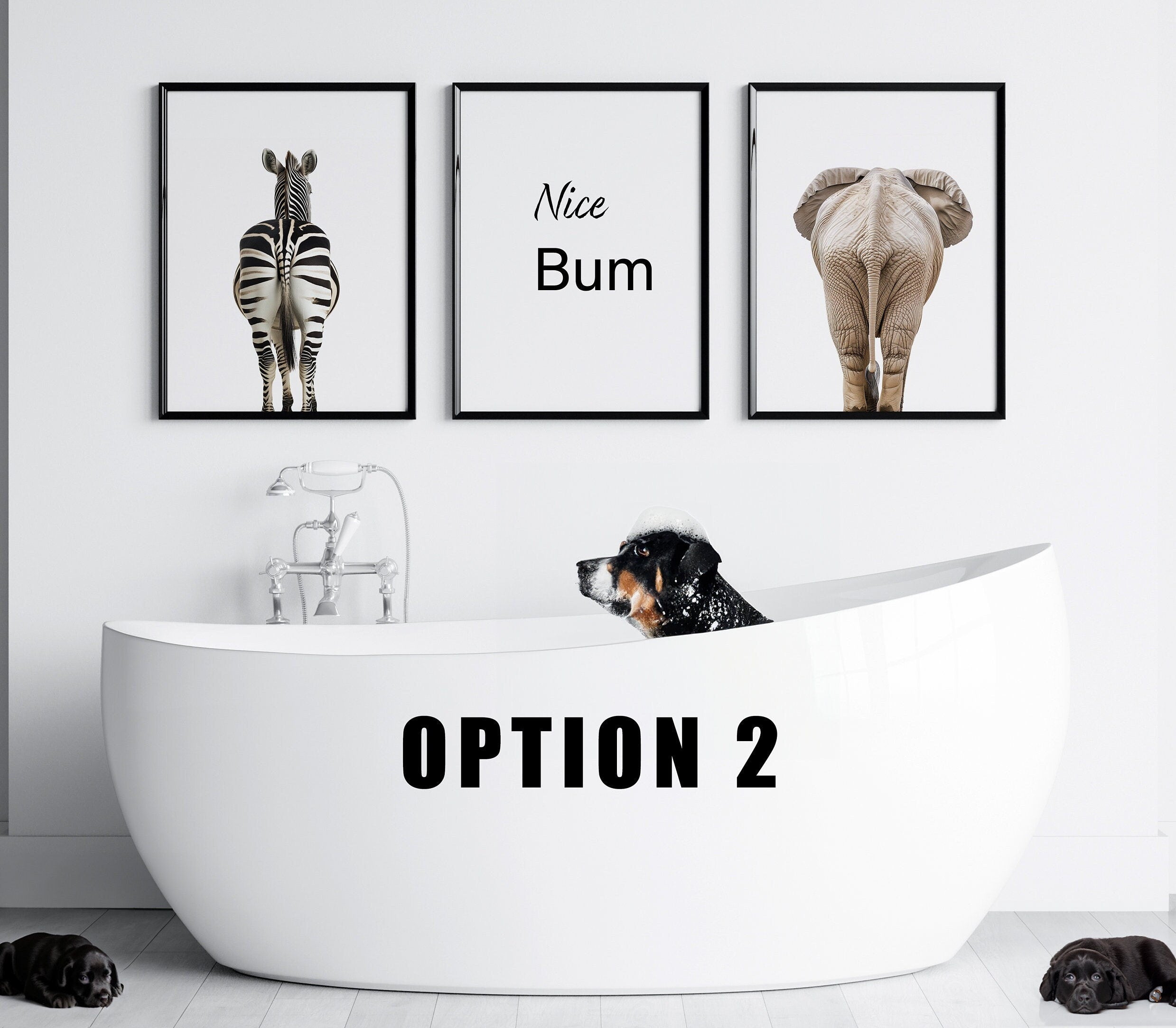 Nice Bum Zebra Elephant Funny Wall Art, Set Of 3s, Funny Bathroom Decor, Printable Animal Portrait, New Home Gift, Funny Quote