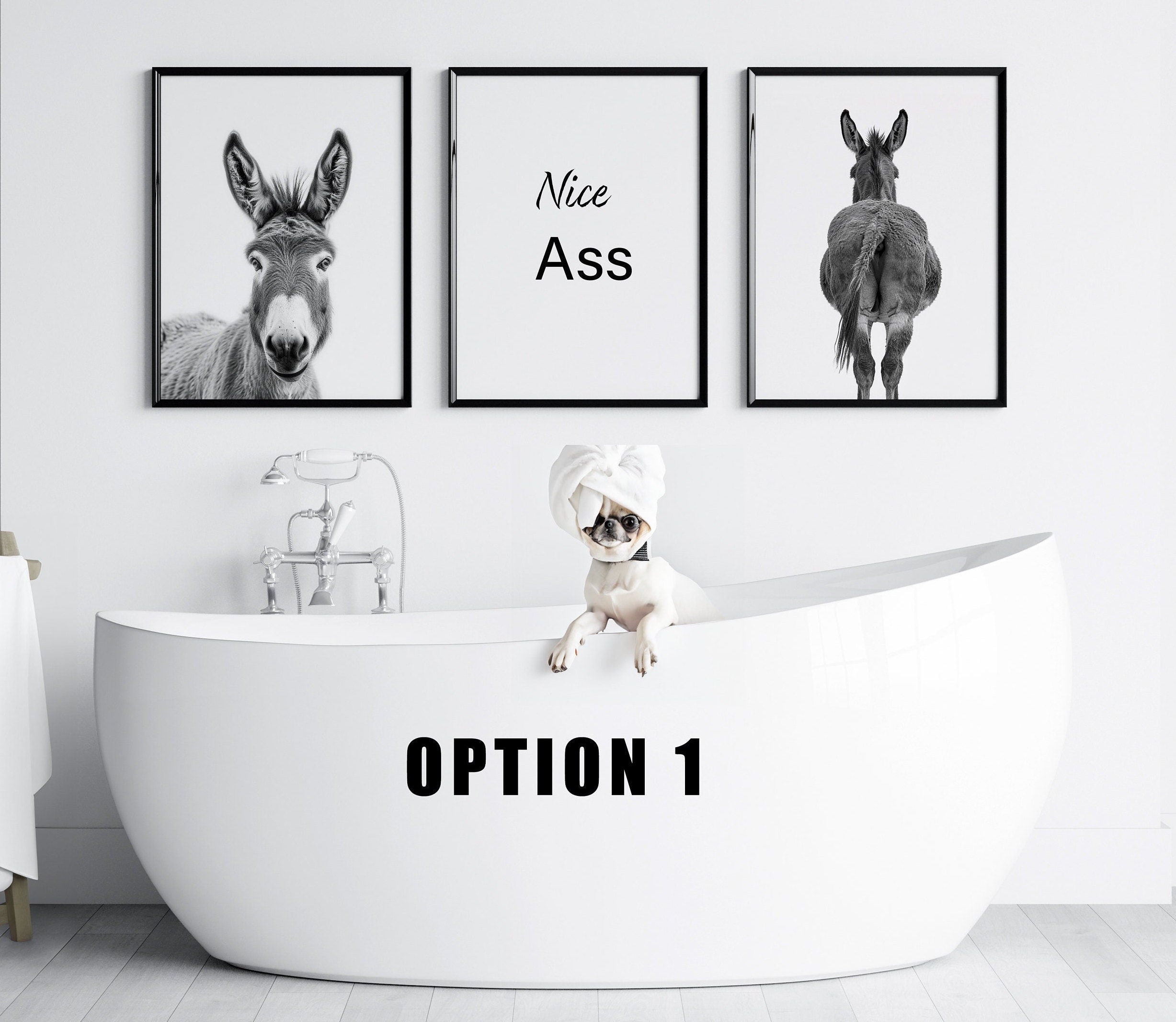 Nice Ass Set Of 3 Funny Bathroom Decor Digital Downloads, Funny Donkey Toilet Gift, New Home Gift, Funny Wall Art Printable - Digital File