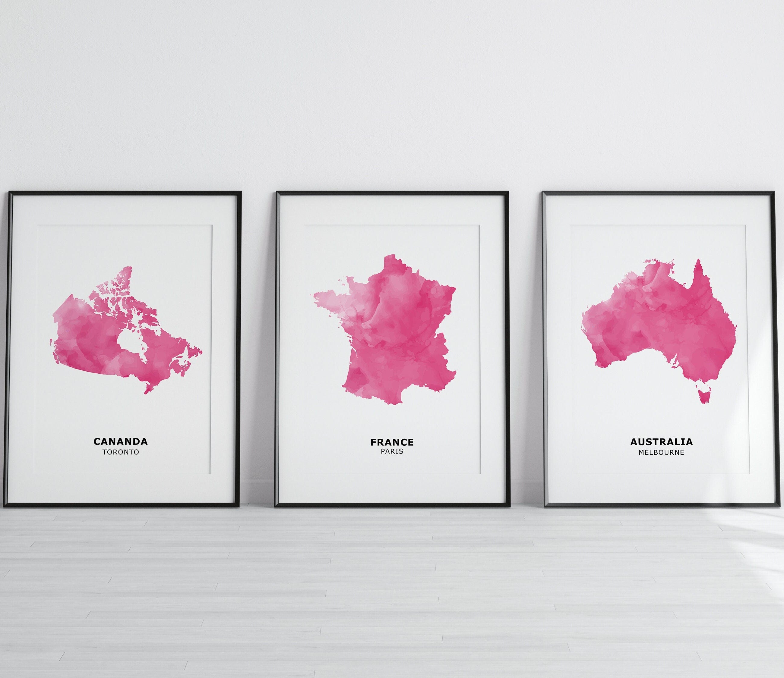 Set of 3 Personalised Watercolour Maps - Any Three Countries, Custom Map Print, Home Wall Art, New Home Gift, Friend Gift