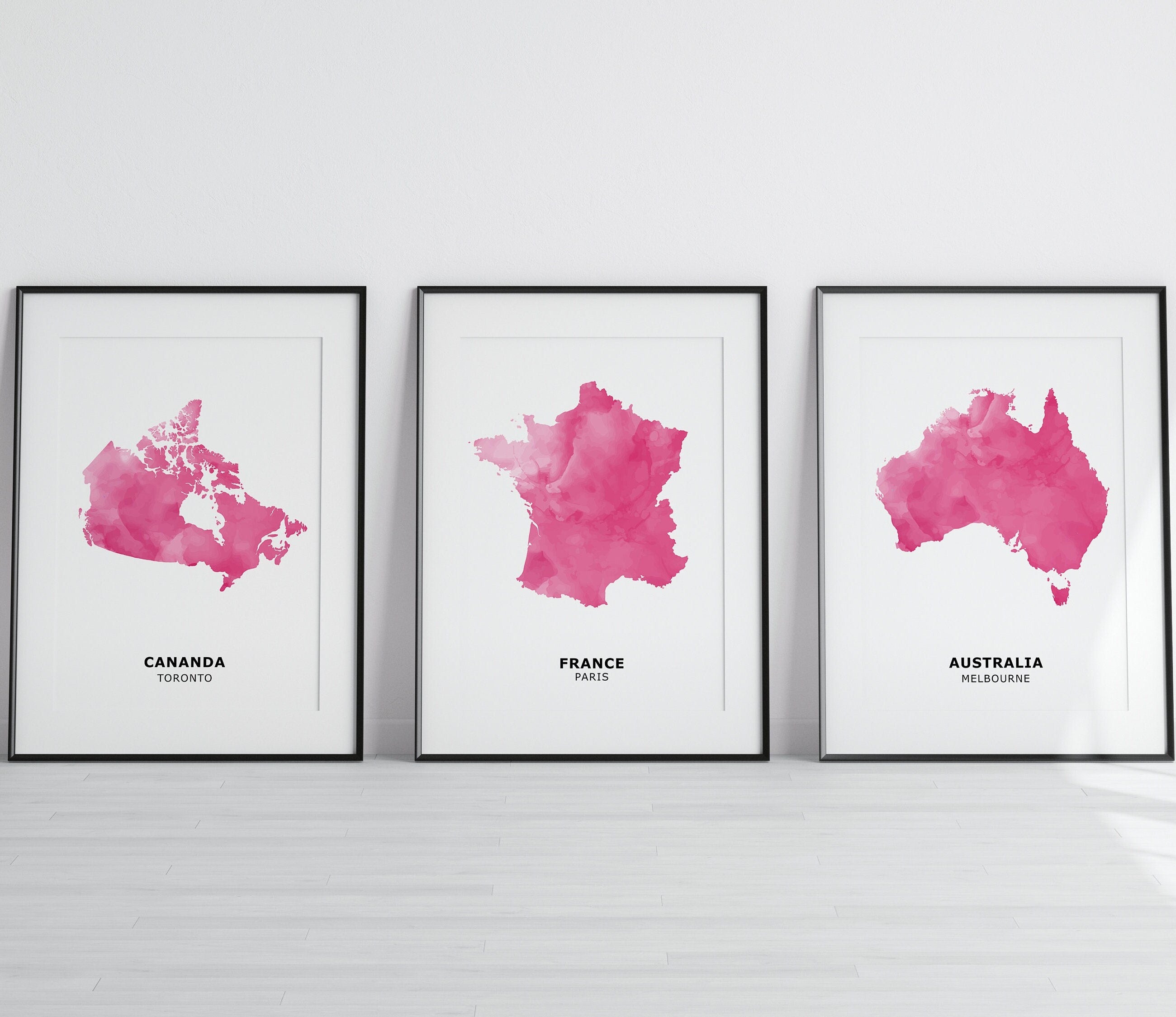 Set of 3 Personalized Map Prints - Any Three Countries, Custom Map Art, New Home Gift, Leaving Country Map Gift, Moving City - Digital File