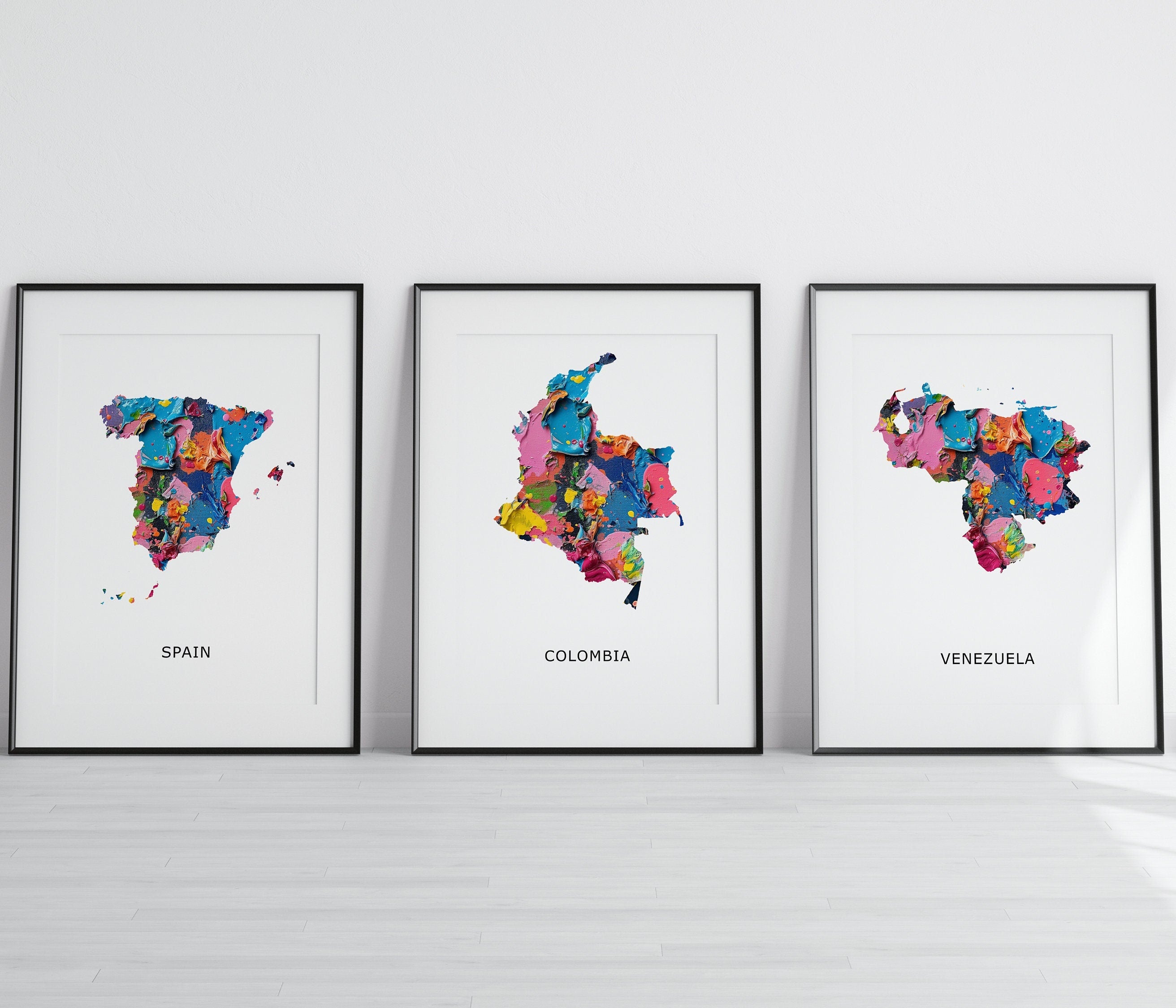Personalised Map Print, Set of 3 Maps - Any Three Countries, Custom Wall Art Map Posters, New Home Gift, Travel Print