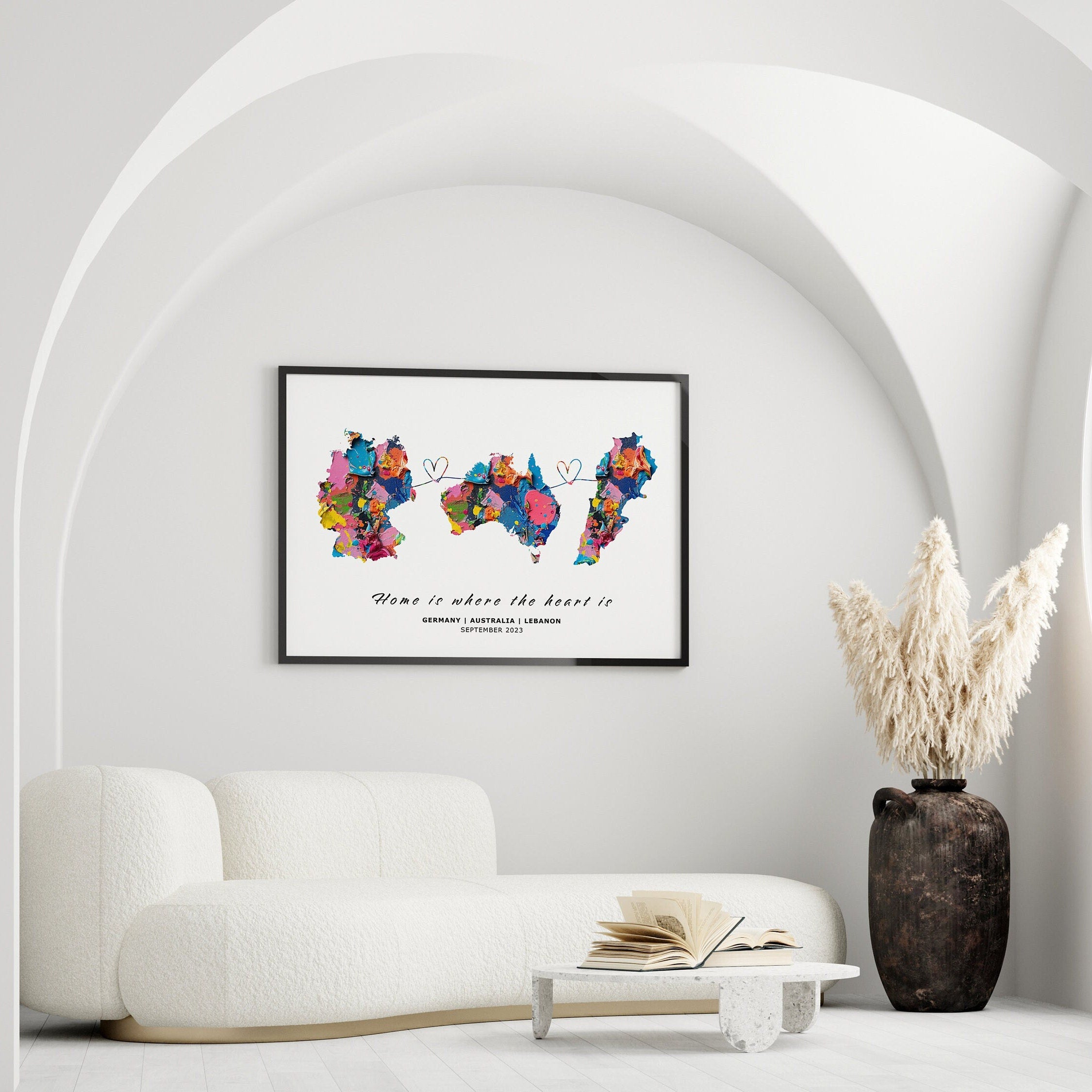 Personalised Map Wall Decor, Any Two Countries, Custom Map Print, Country to Country Wall Art, Fathers Day Gift, Texture Paint