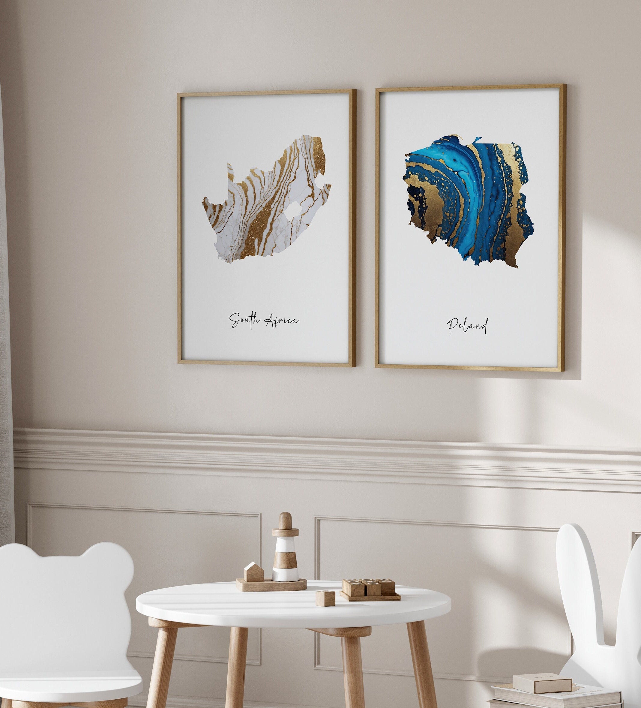Set of 2 Custom Map Prints - Gold Edition, Any Two Countries, Personalised Map Wall Art, New Home Gift, Fathers Day Gift - Digital File