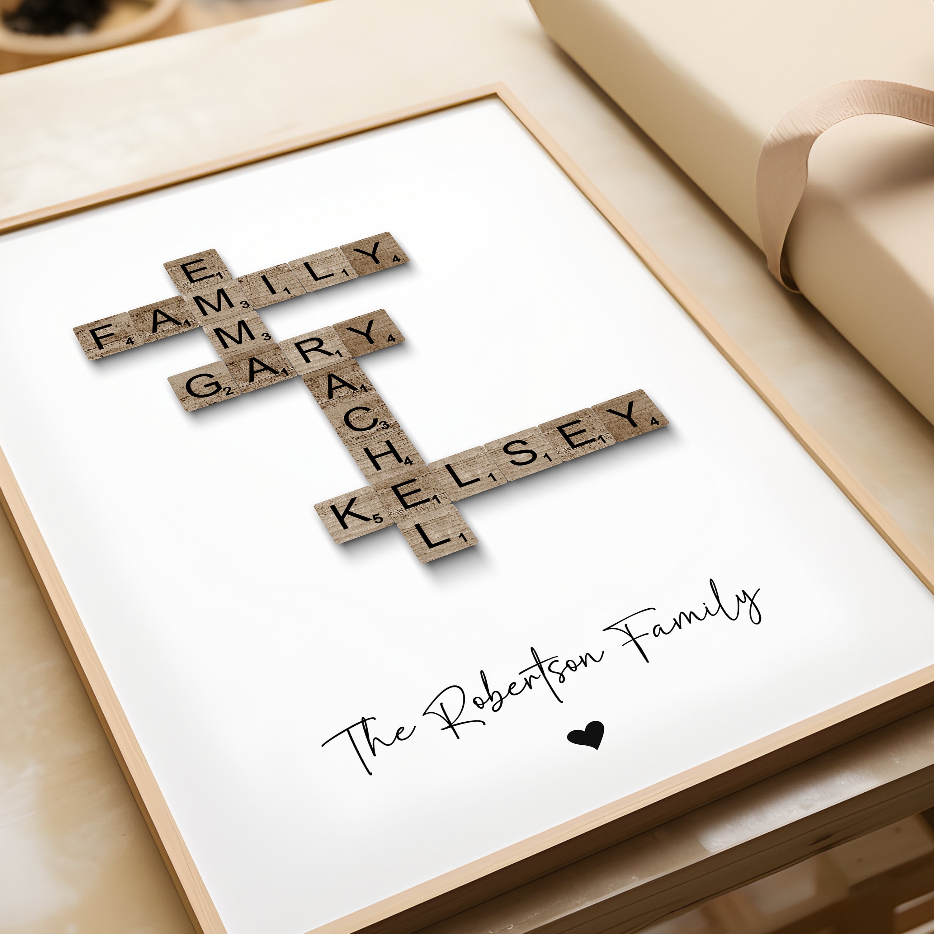 Personalised Scrabble Print, Personalized Letter Tile Family Wall Art, Retirement Gift, Family Gift, Mum Dad Gran Gift, Birthday Gift - Digital File