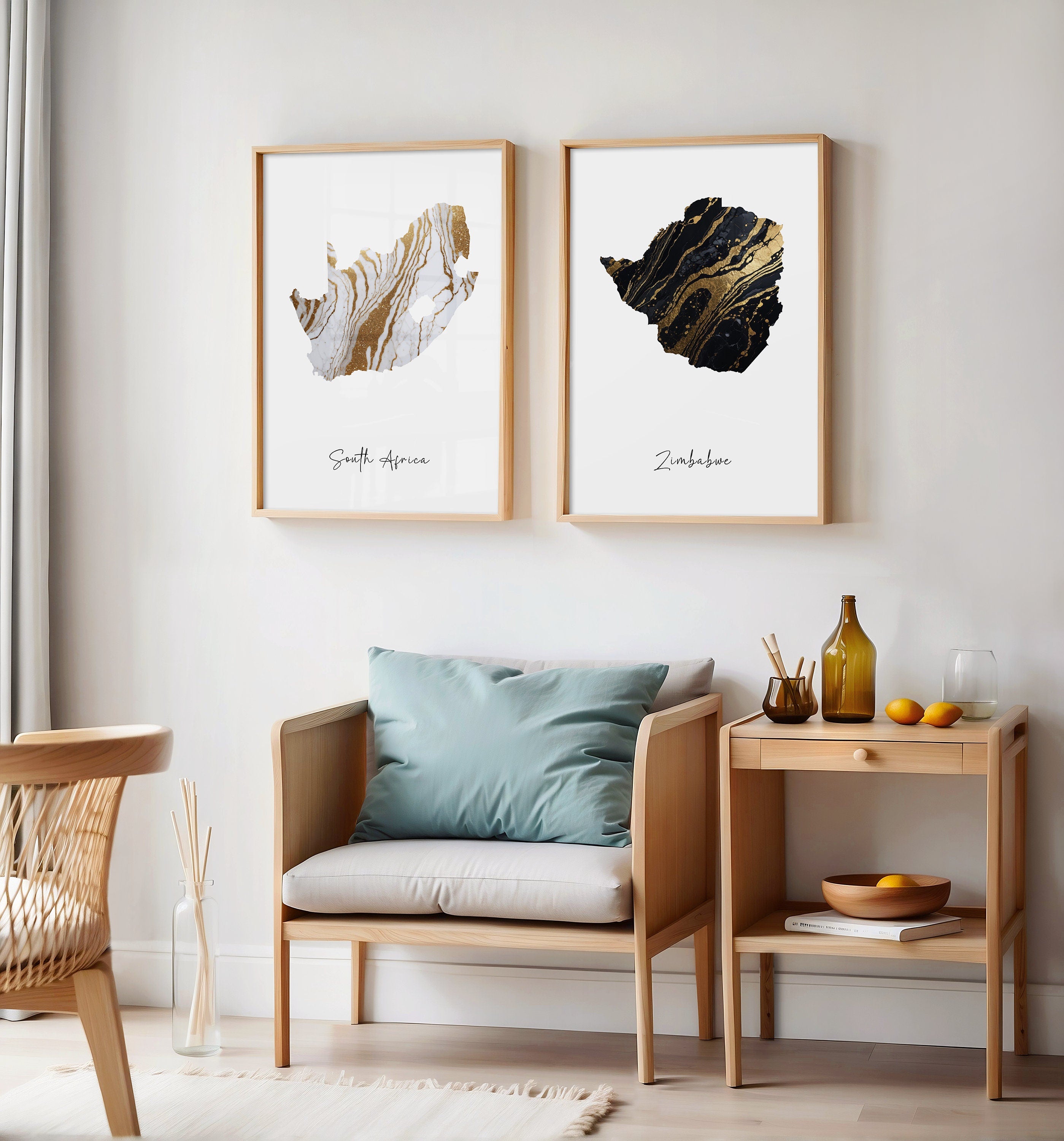 Set of 2 Custom Map Prints - Gold Edition, Any Two Countries, Personalised Map Wall Art, New Home Gift, Fathers Day Gift - Digital File