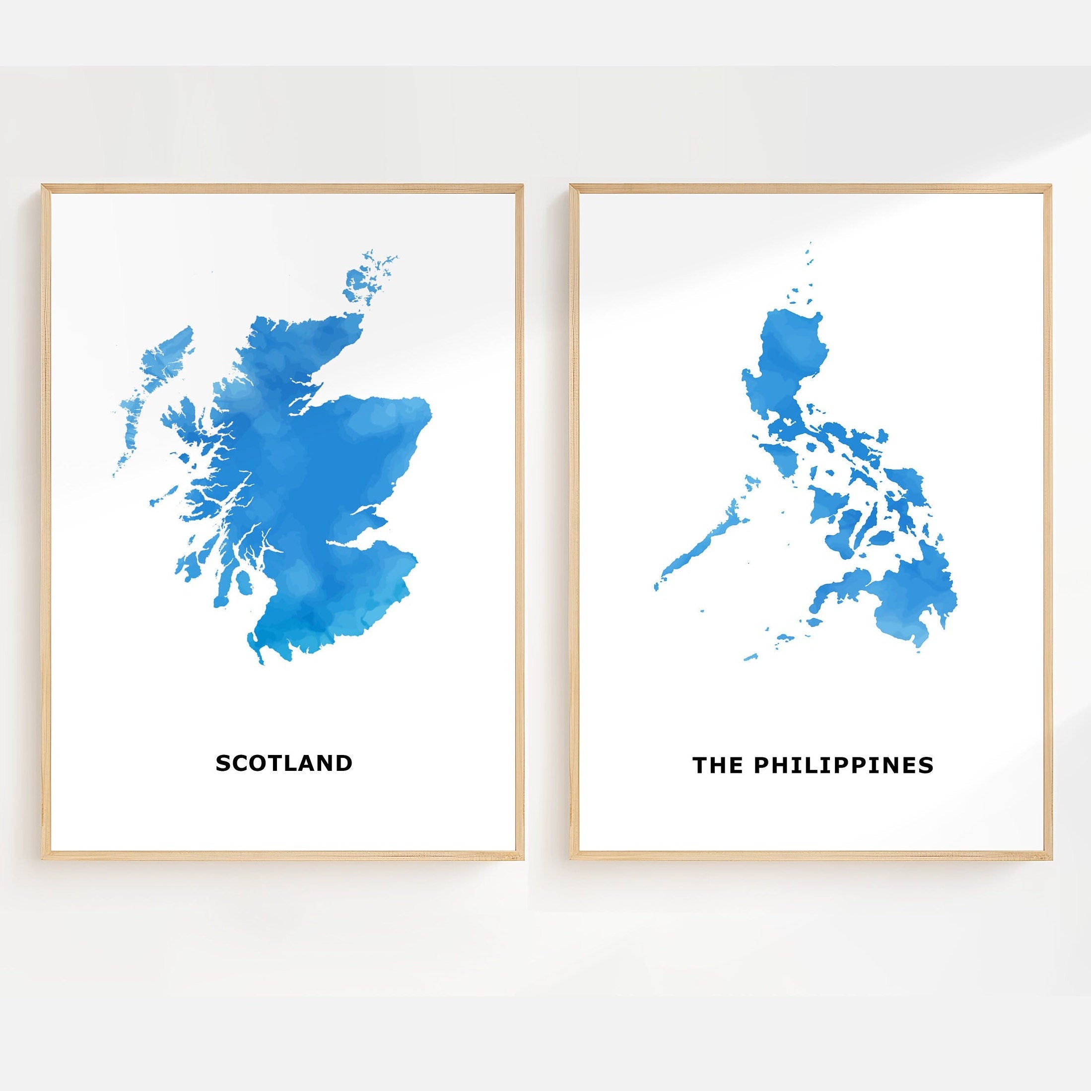 Personalised Map Print, Set of 2, Custom Watercolour Map Posters - Any Two Countries, Custom Map Wall Art, New Home Gift, Moving Gift