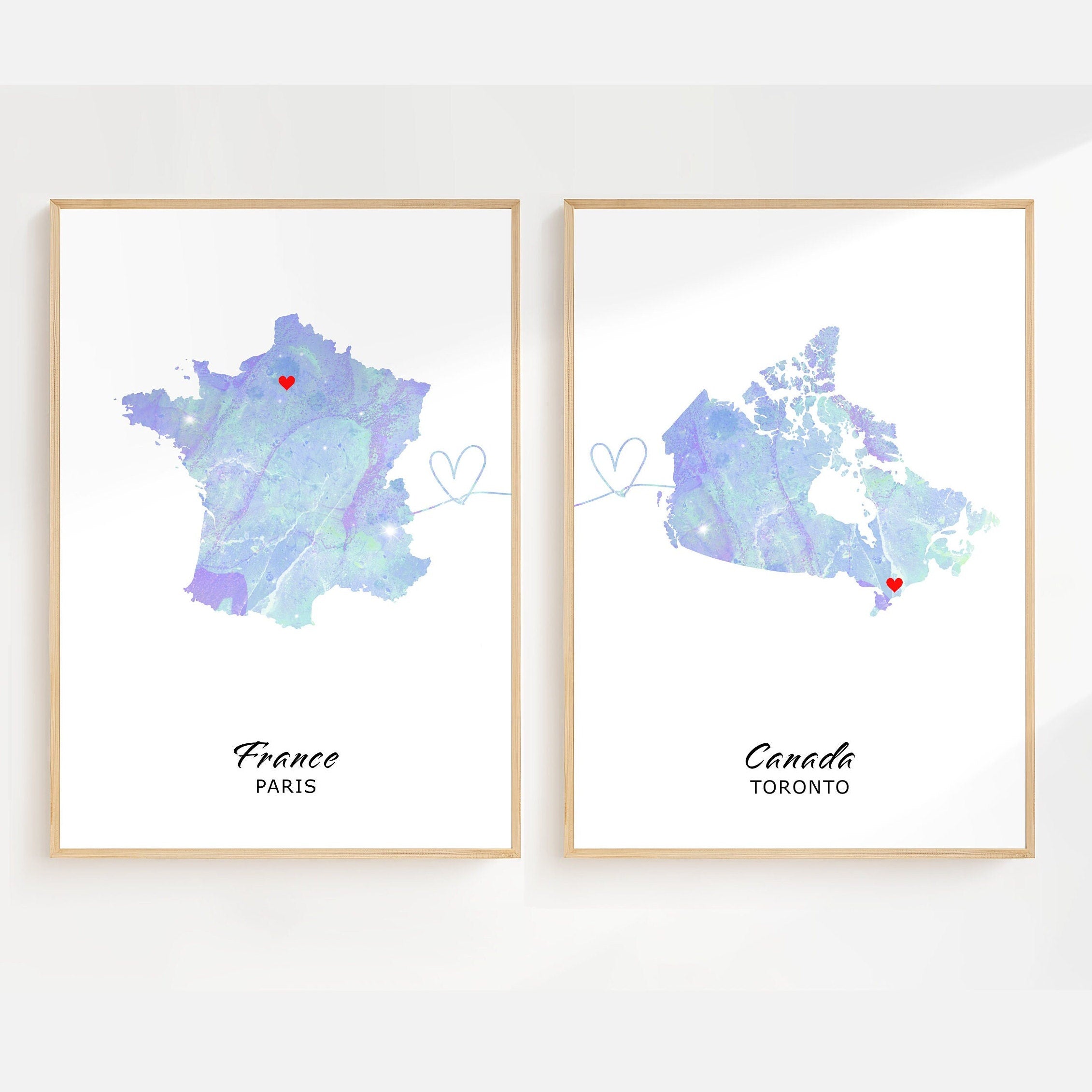 Set of 2 Personalised Maps - Any Two Countries, Custom Map Art, New Home Gift, Digital Map Print, County Map Wall Art - Digital File