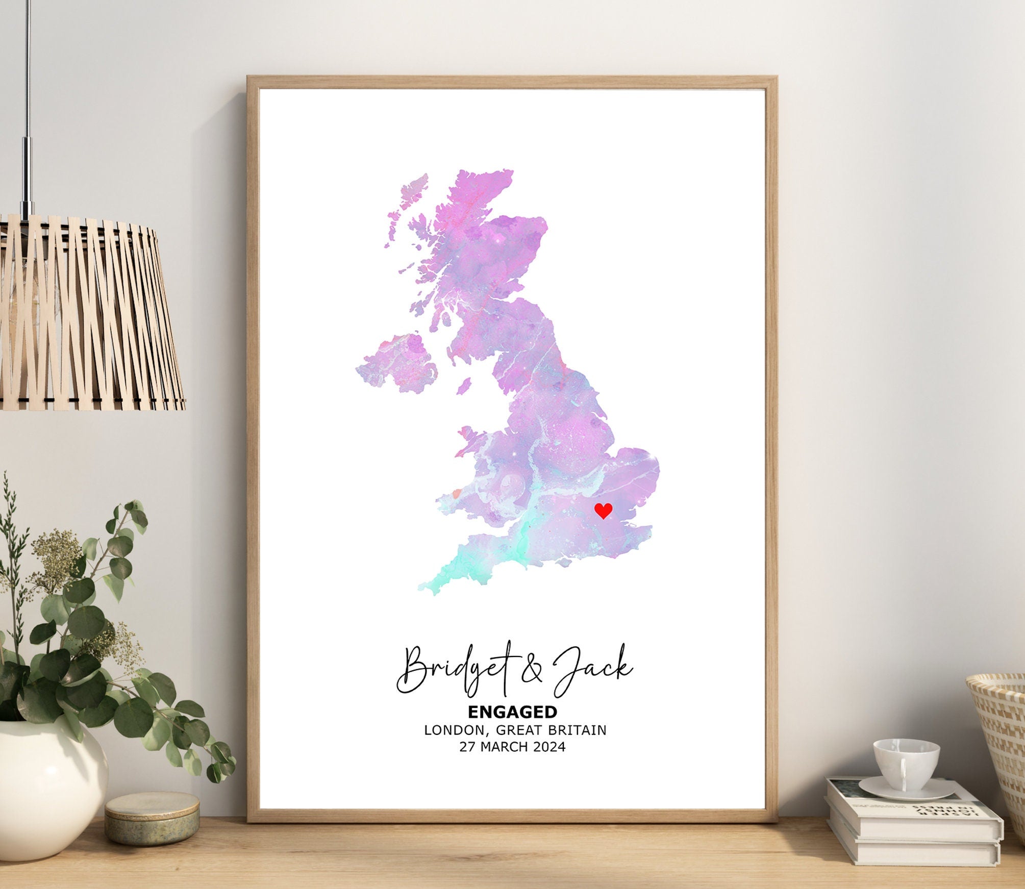 Engagement Print, Engagement Gift, Gift For Engaged Couple, Personalised Map Print, Engagement Gift For Her, Engagement Gifts