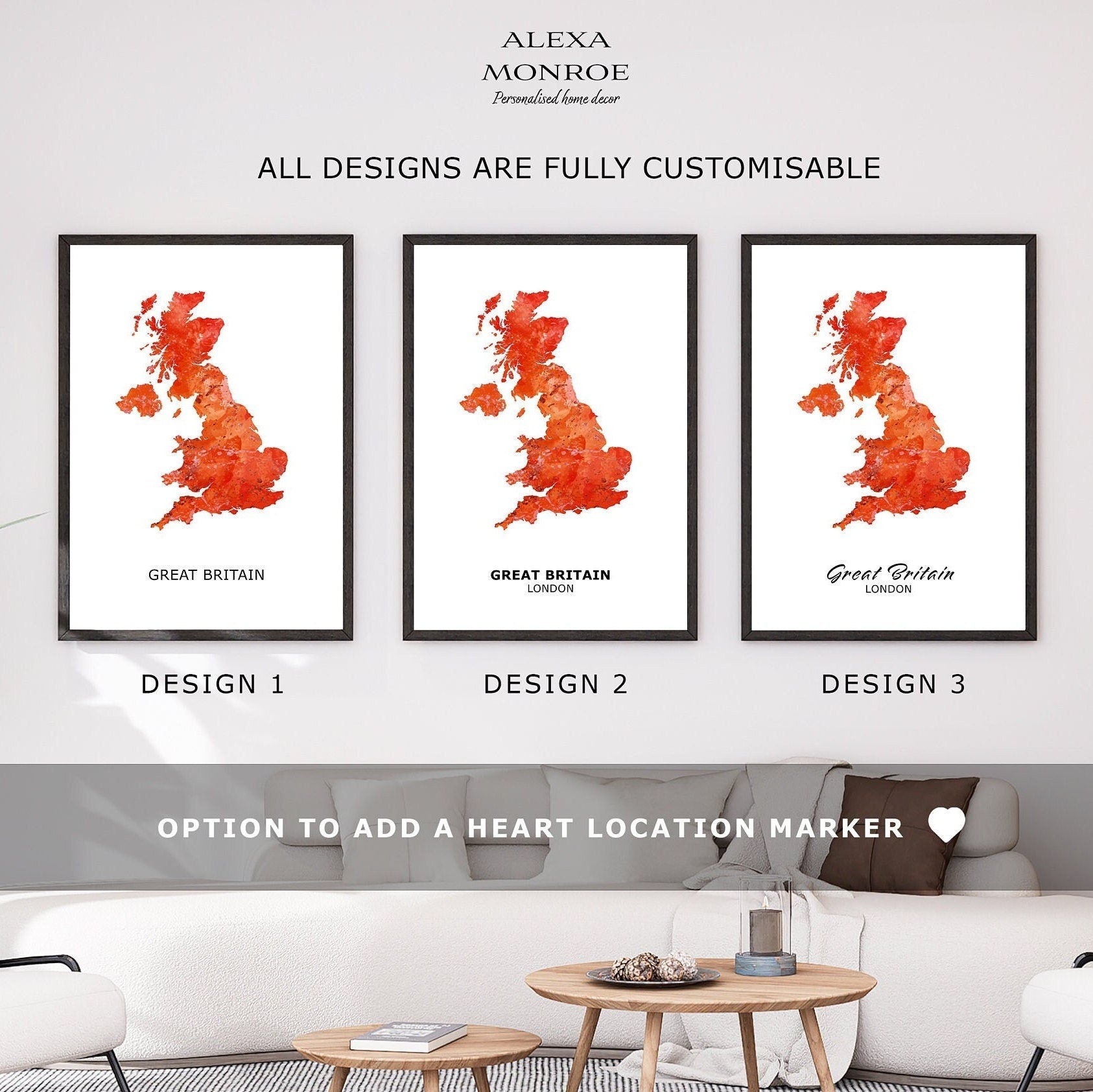 Set of 6 Custom Watercolour Map Prints - Any Two Countries, Personalized Map Wall Art, New Home Gift, Fathers Day Gift - Digital File