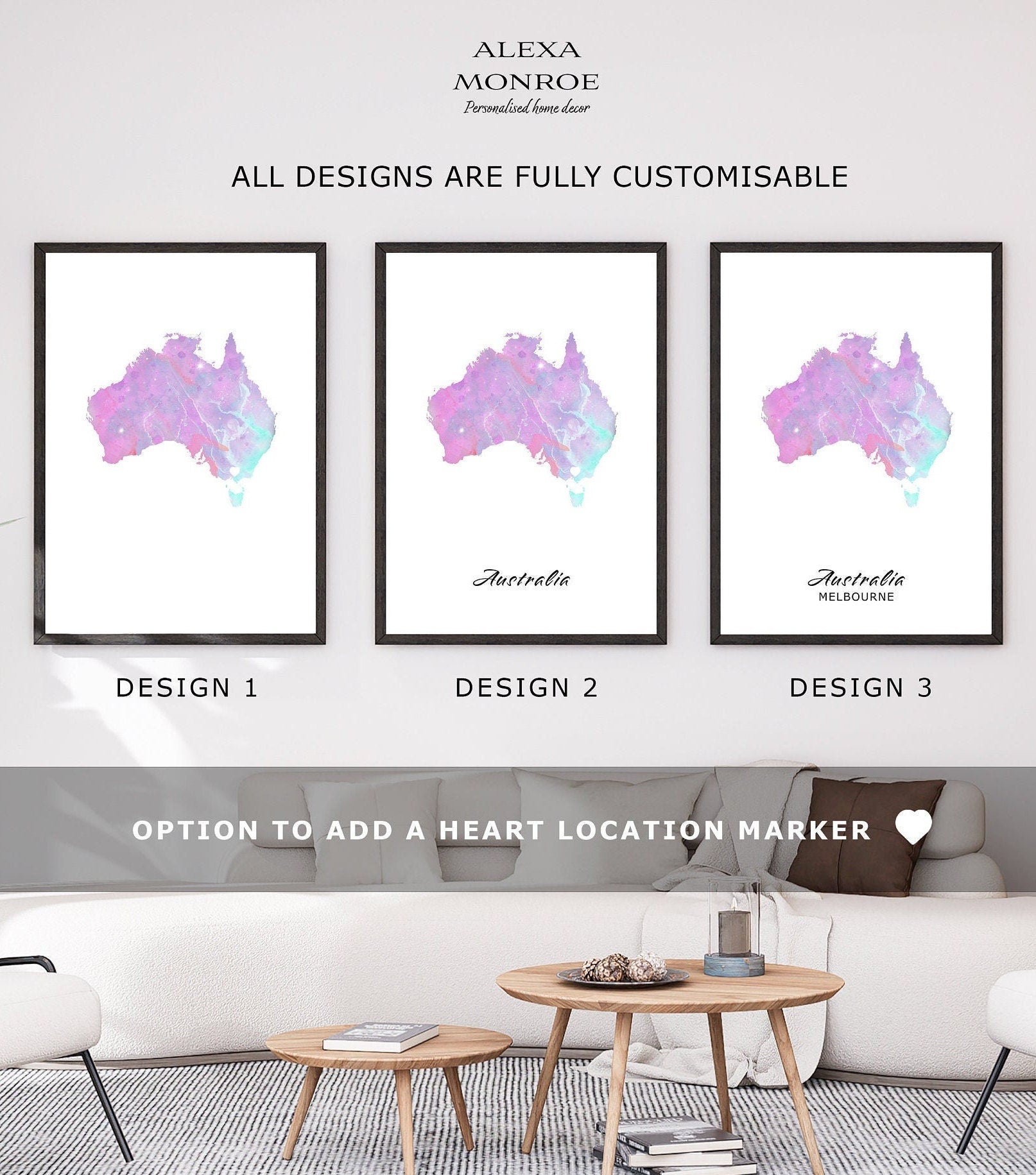 Set of 3 Personalised Map Prints - Any Three Countries, Custom Map Art, New Home Gift, Fathers Day Gift, World Map, City Map