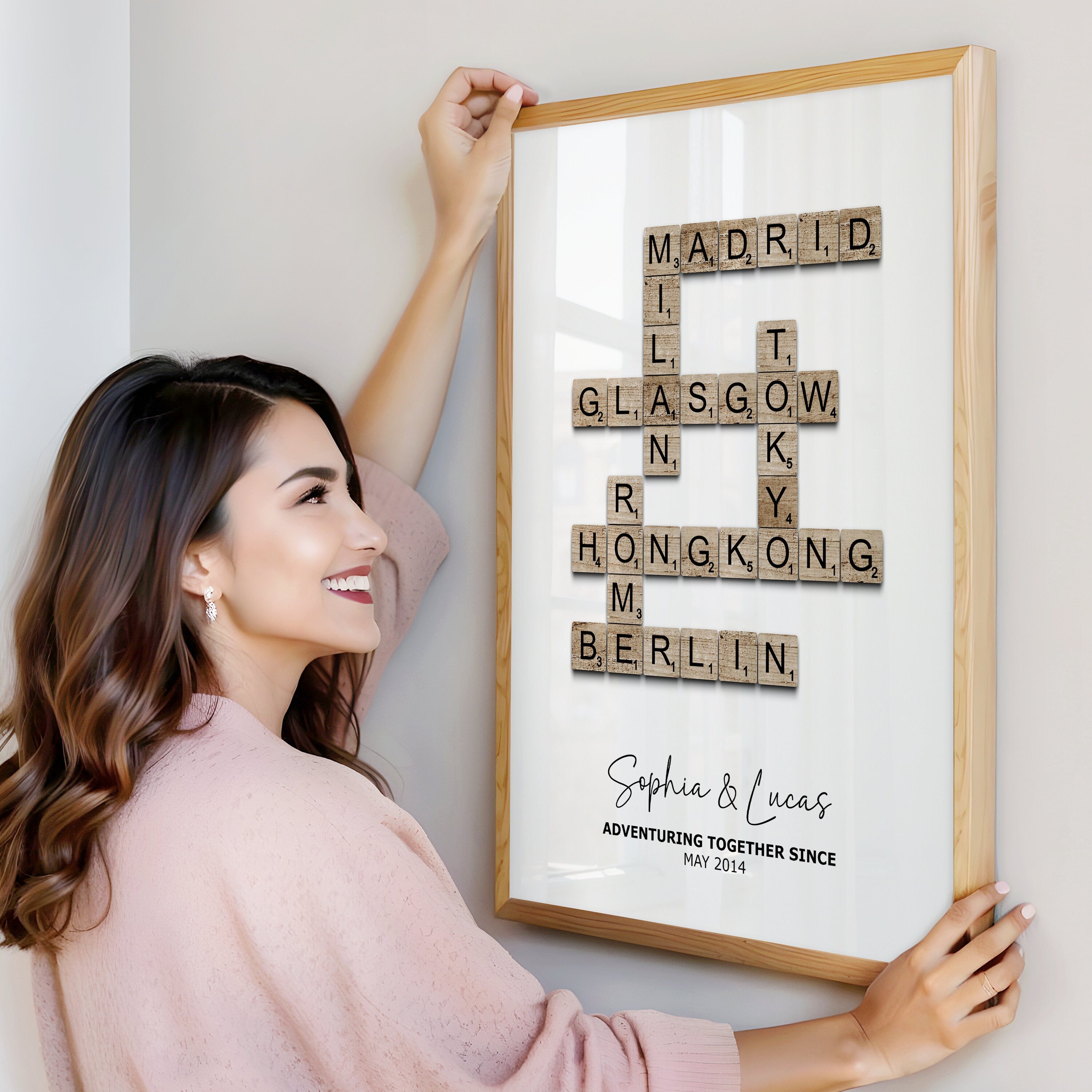 Personalised Scrabble Travel Print, Locations And Destinations, family Wall Art, Couple Gift, Family Gift, Places Visited Keepsake Print