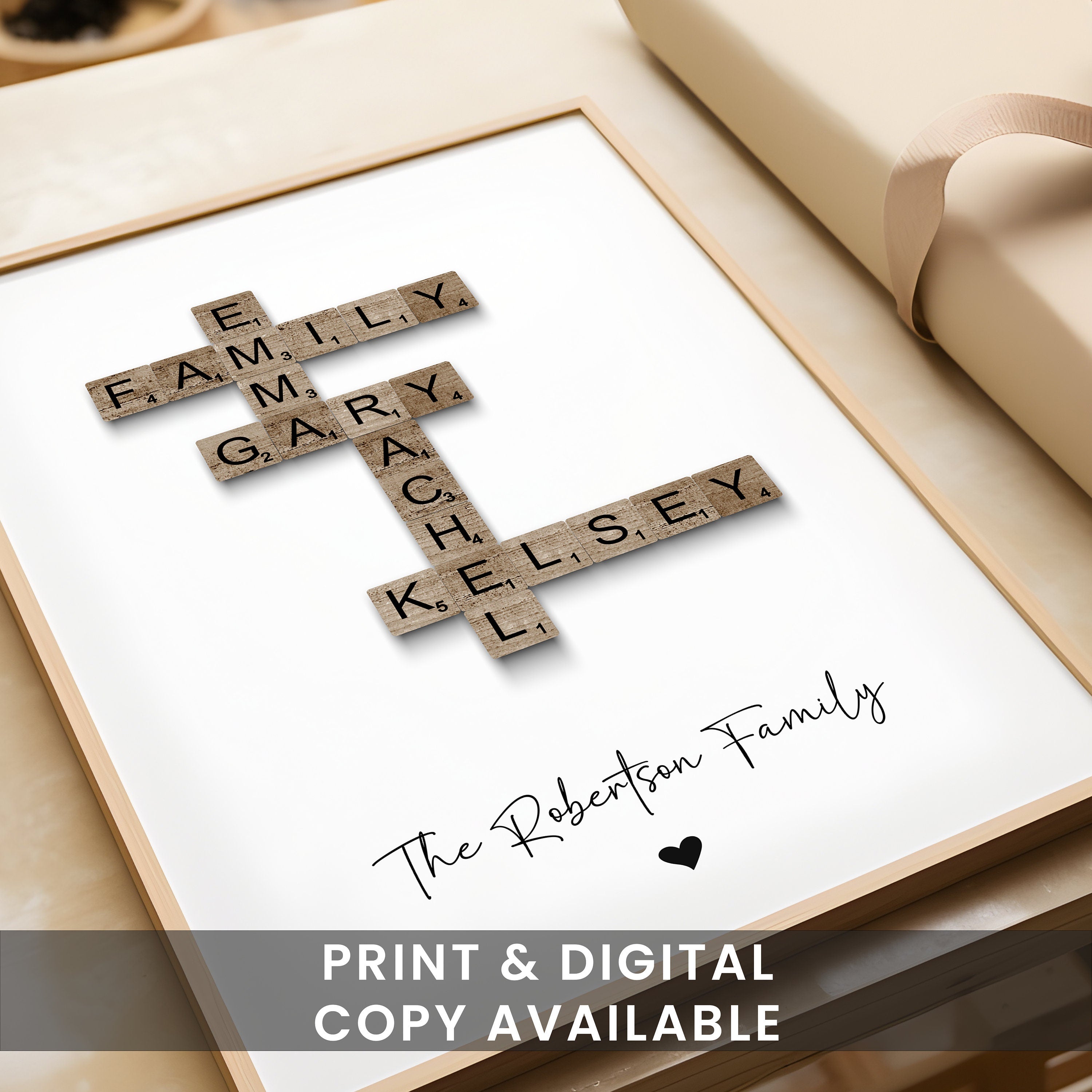 Custom Scrabble Print, Personalized Letter Tile Family Wall Art, Retirement Gift, Family Gift, Mum Dad Gran Gift, Birthday Gift