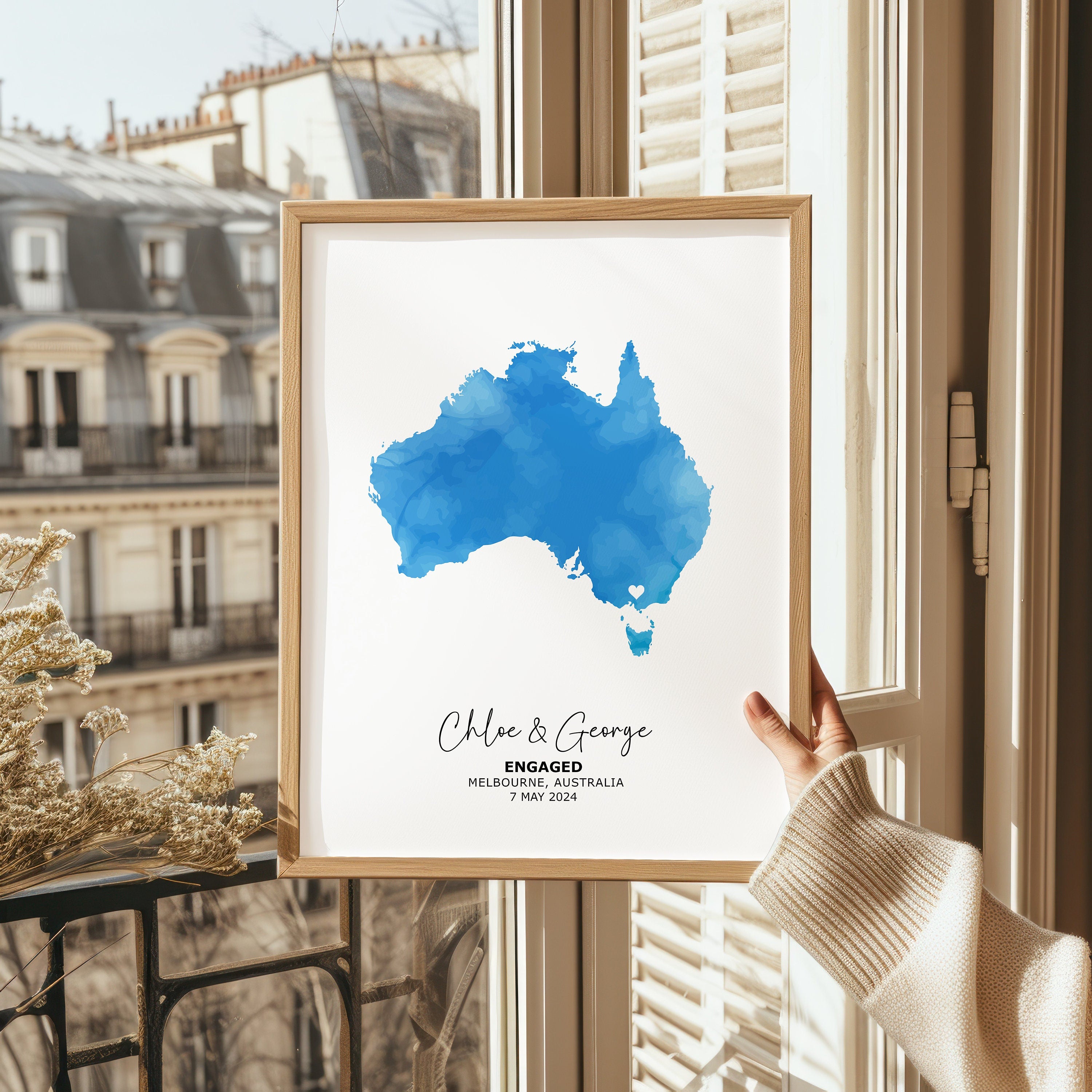 Gift for Newly Engaged Couple Print, Watercolour Map Print, Personalized Engaged Gift, Engagement Map Gift, Map Print, Wall art