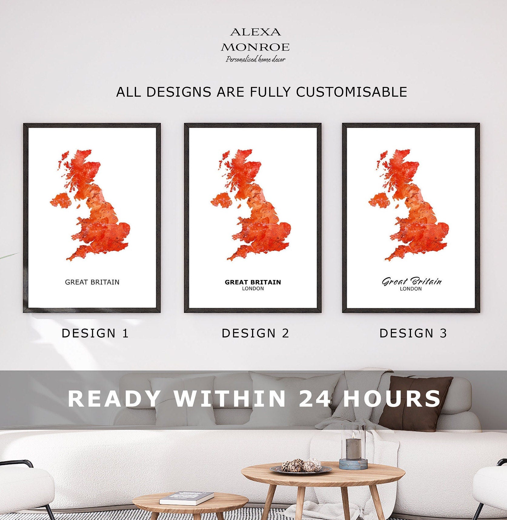 Personalised Map Print, Set of 2, Custom Watercolour Map Posters - Any Two Countries, Custom Map Wall Art, New Home Gift, Moving Gift