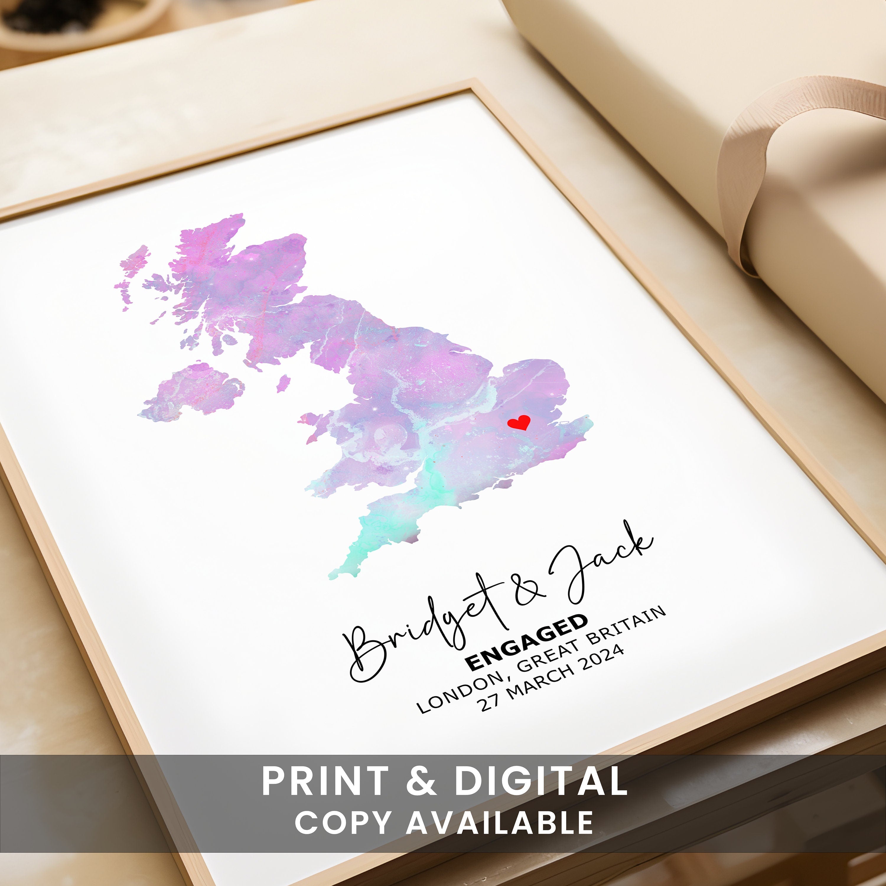 Engagement Print, Engagement Gift, Gift For Engaged Couple, Personalised Map Print, Engagement Gift For Her, Engagement Gifts