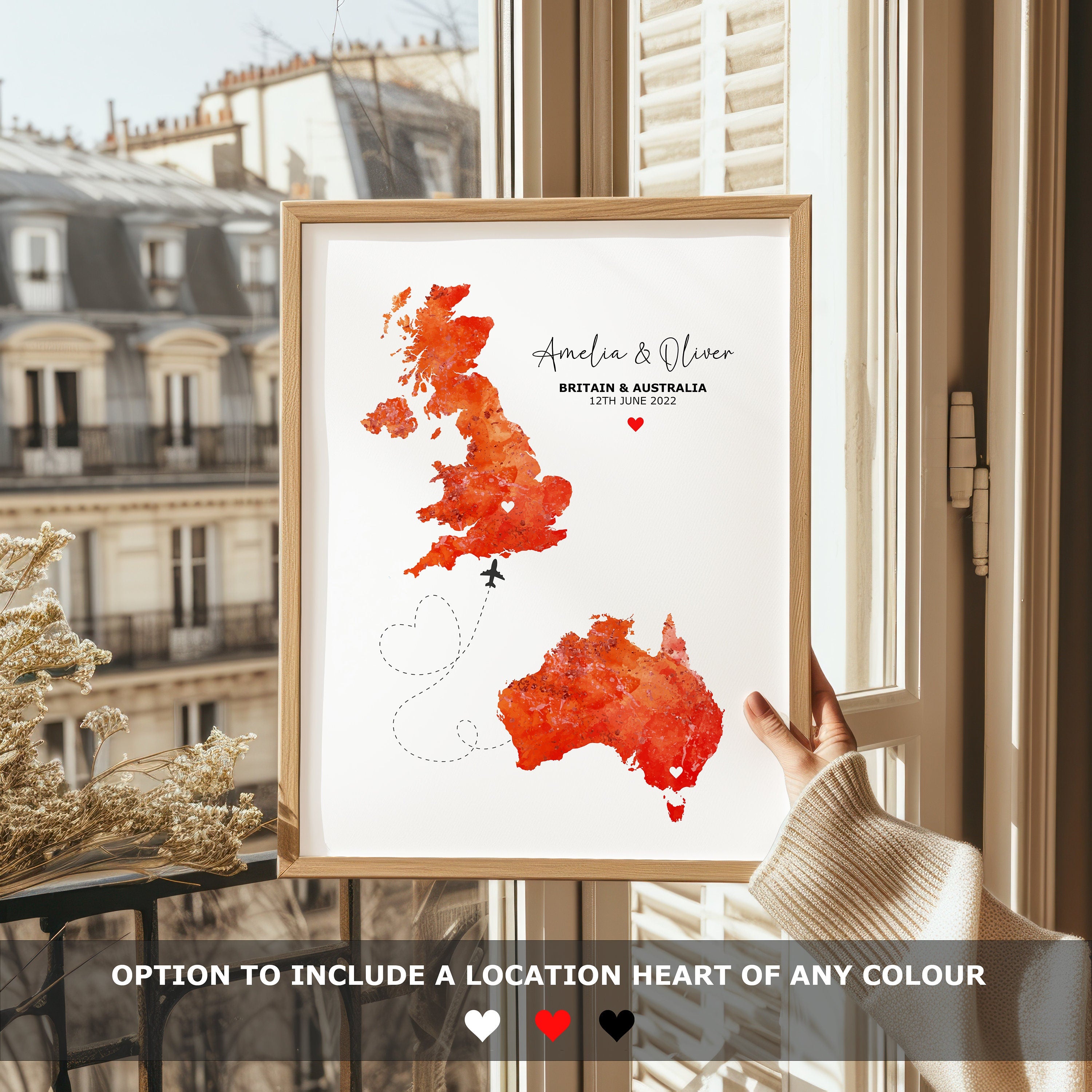 2 Custom Watercolour Map Prints - Any Two Countries, Personalised Map Wall Art, New Home Gift, Fathers Day Gift
