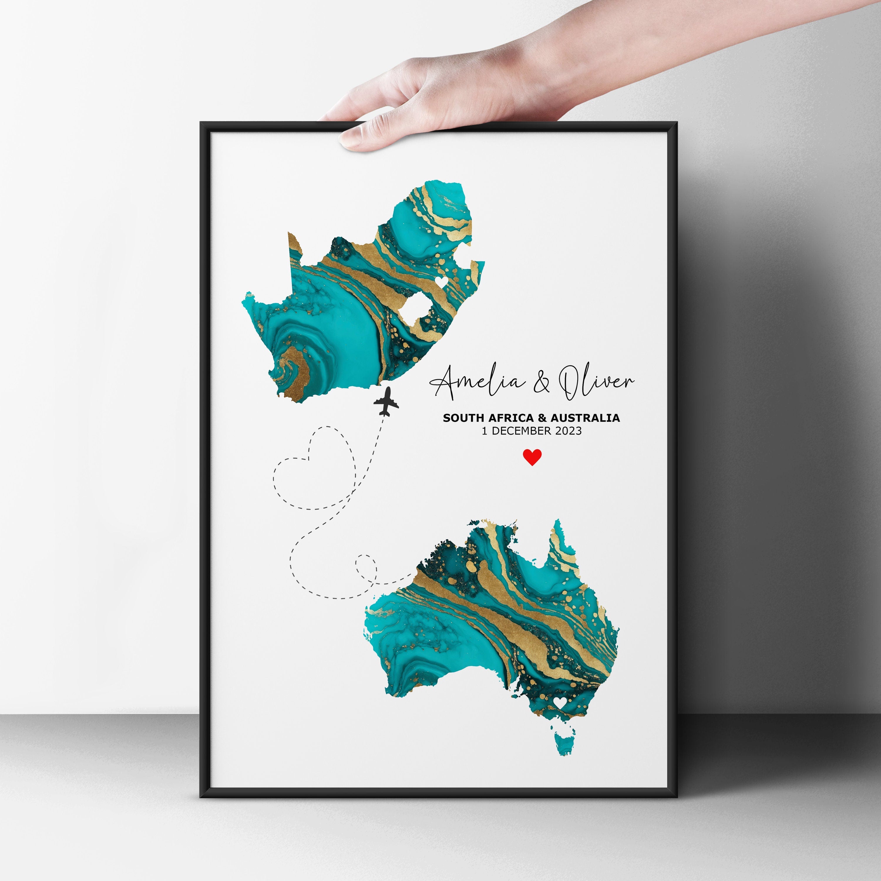 Custom Map Print - Select two countries - Personalised Map Art - Perfect Travel Gift - Digital File