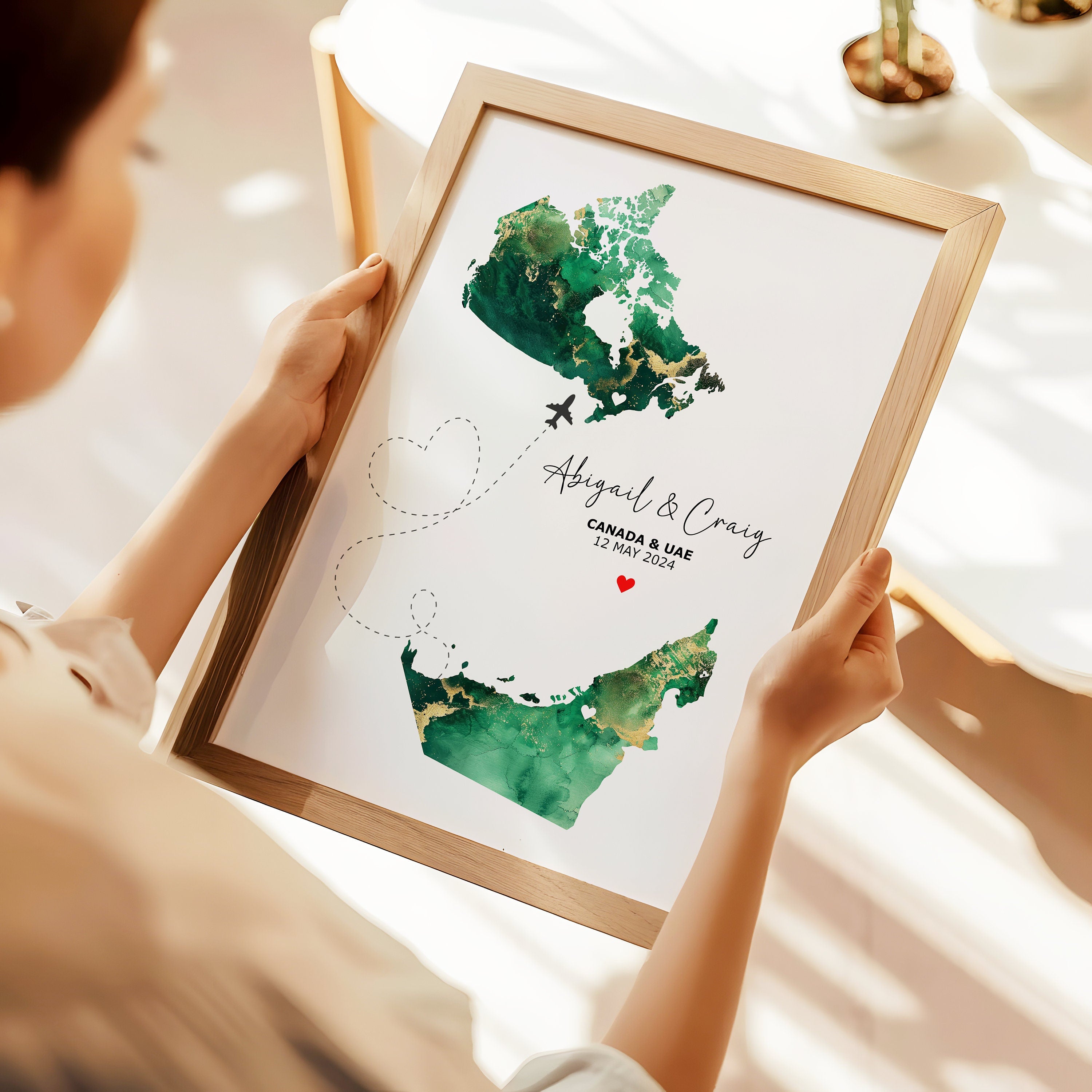Custom Map Print - Select two countries - Personalised Map Art - Perfect Travel Gift - Digital File