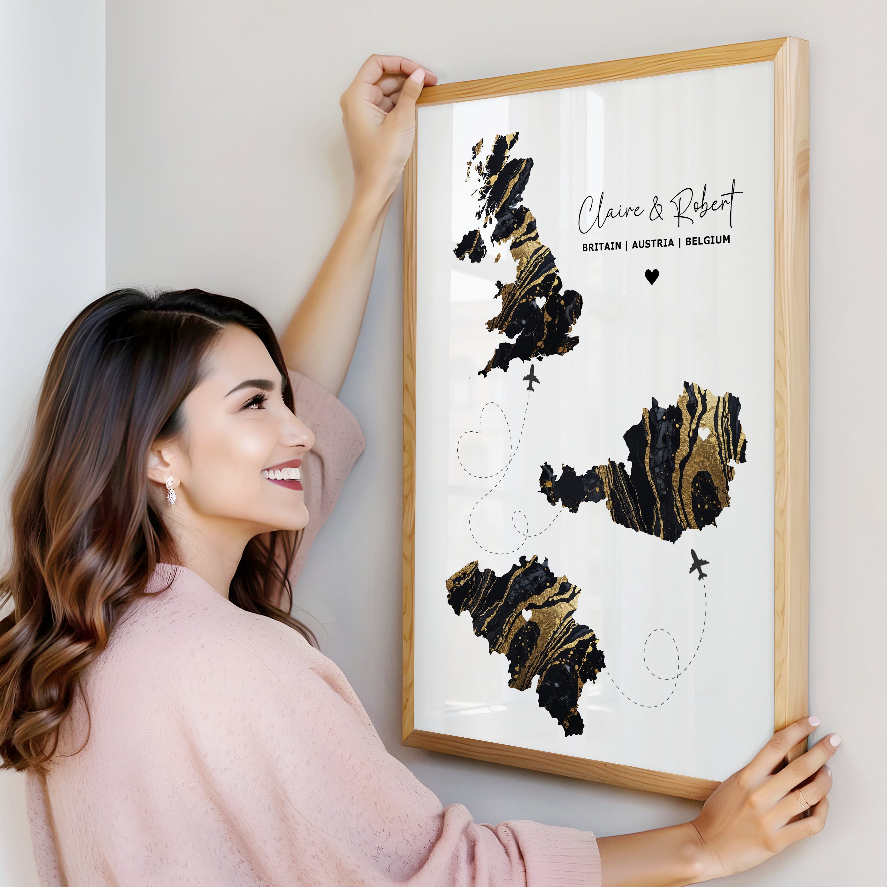 Map Print - Any 3 Countries, Custom Map Wall Art, New Home Gift, Travel Gift, Office Decoration
