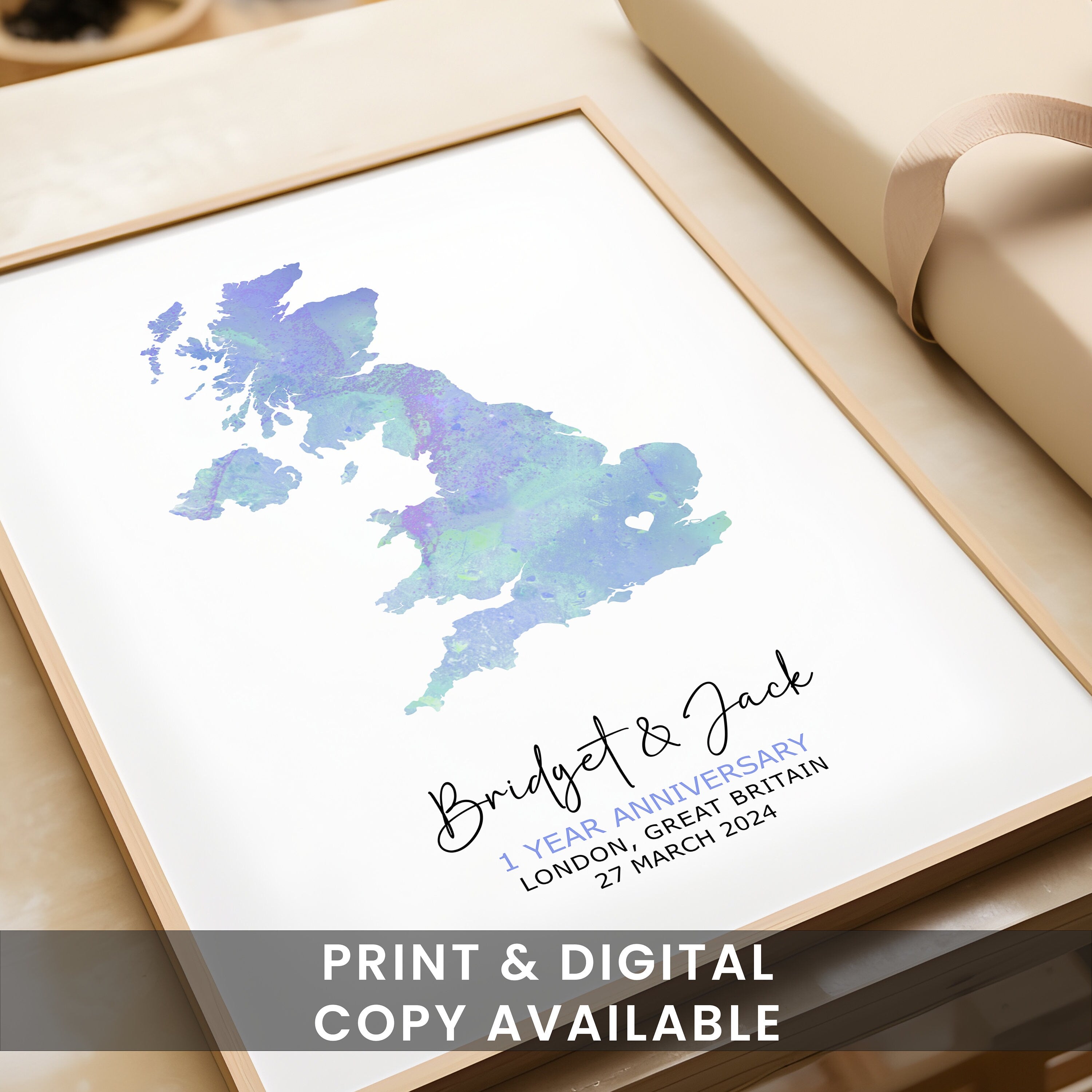 Anniversary Gift For Couple, Personalised Map Print, Gift For Wife, Gift For Husband, 1 Year Anniversary Gift , Custom Map Print