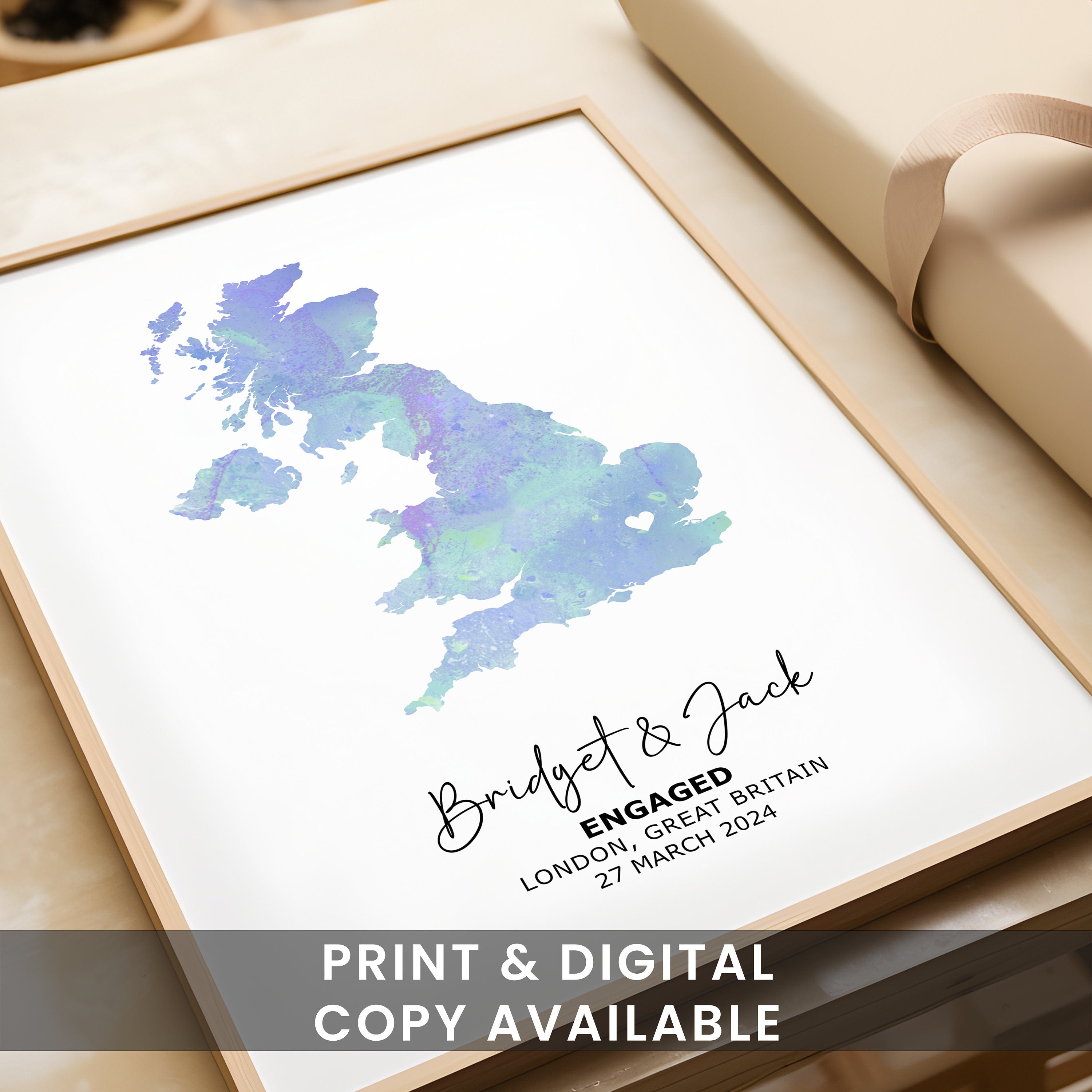 Engagement Print, Engagement Gift, Gift For Engaged Couple, Personalised Map Print, Engagement Gift For Her, Engagement Gifts