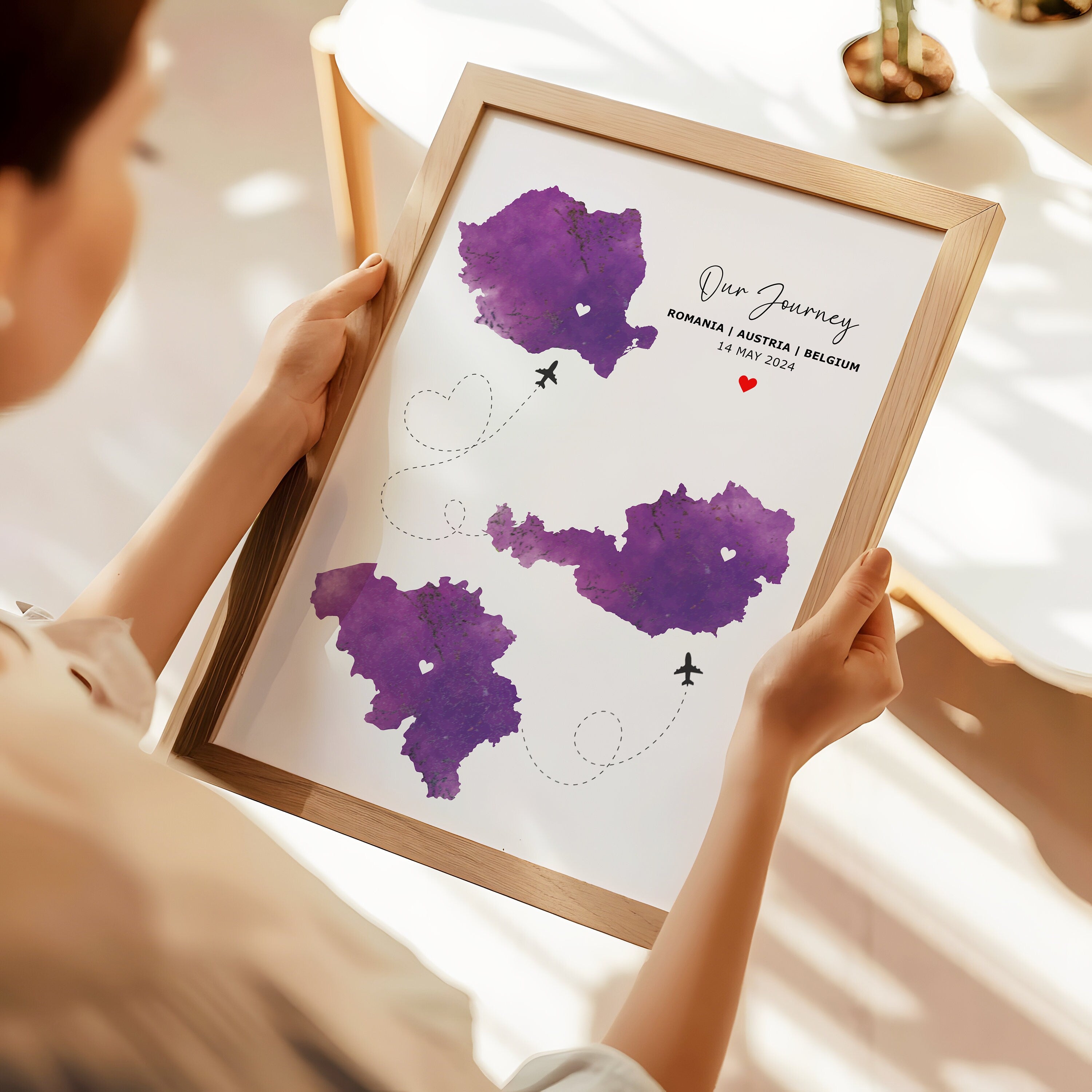 Watercolour Map Print - Any 3 Countries, Custom Map Wall Art, New Home Gift, Travel Gift, Office Decoration