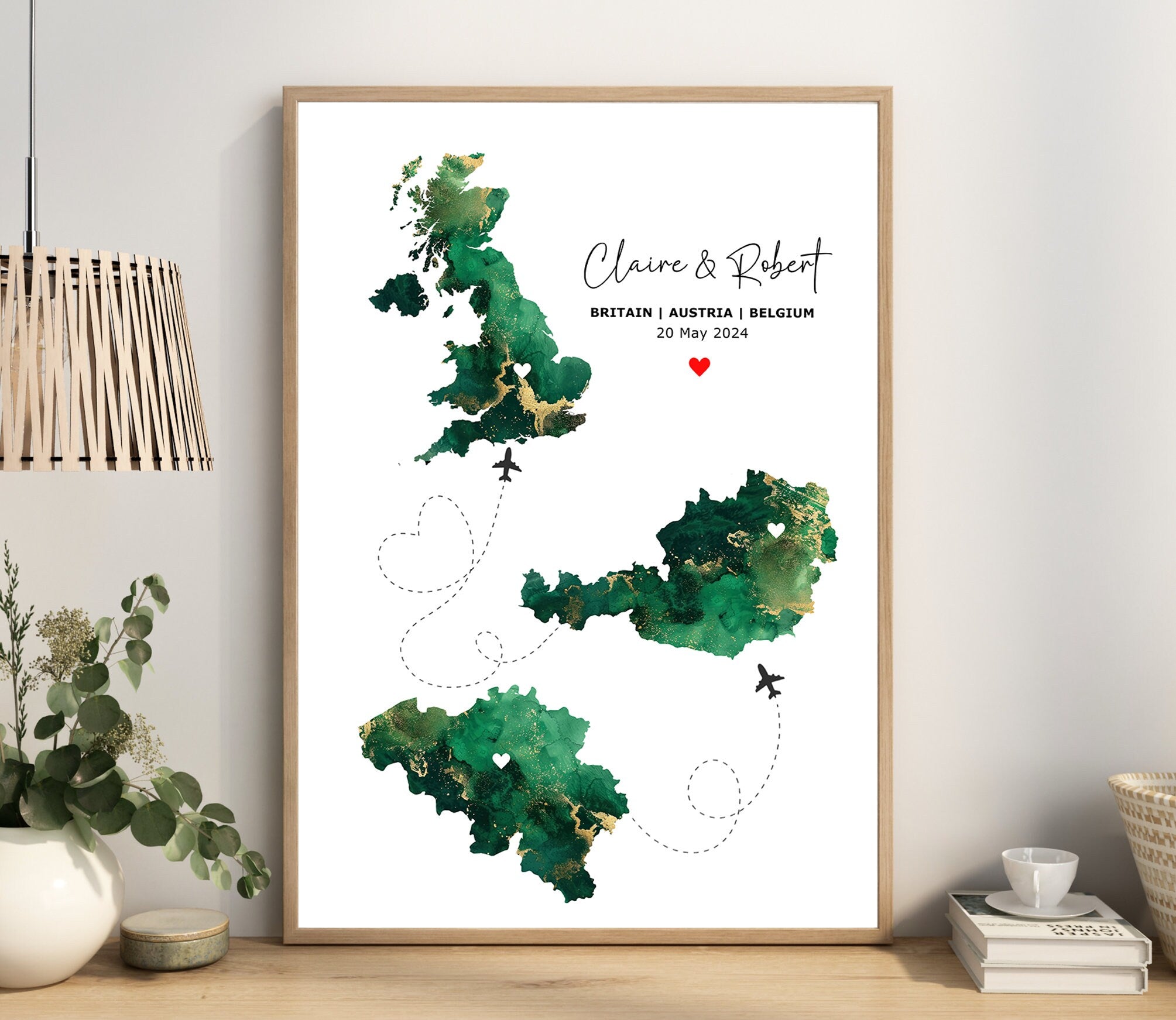 Map Print - Any 3 Countries, Custom Map Wall Art, New Home Gift, Travel Gift, Office Decoration