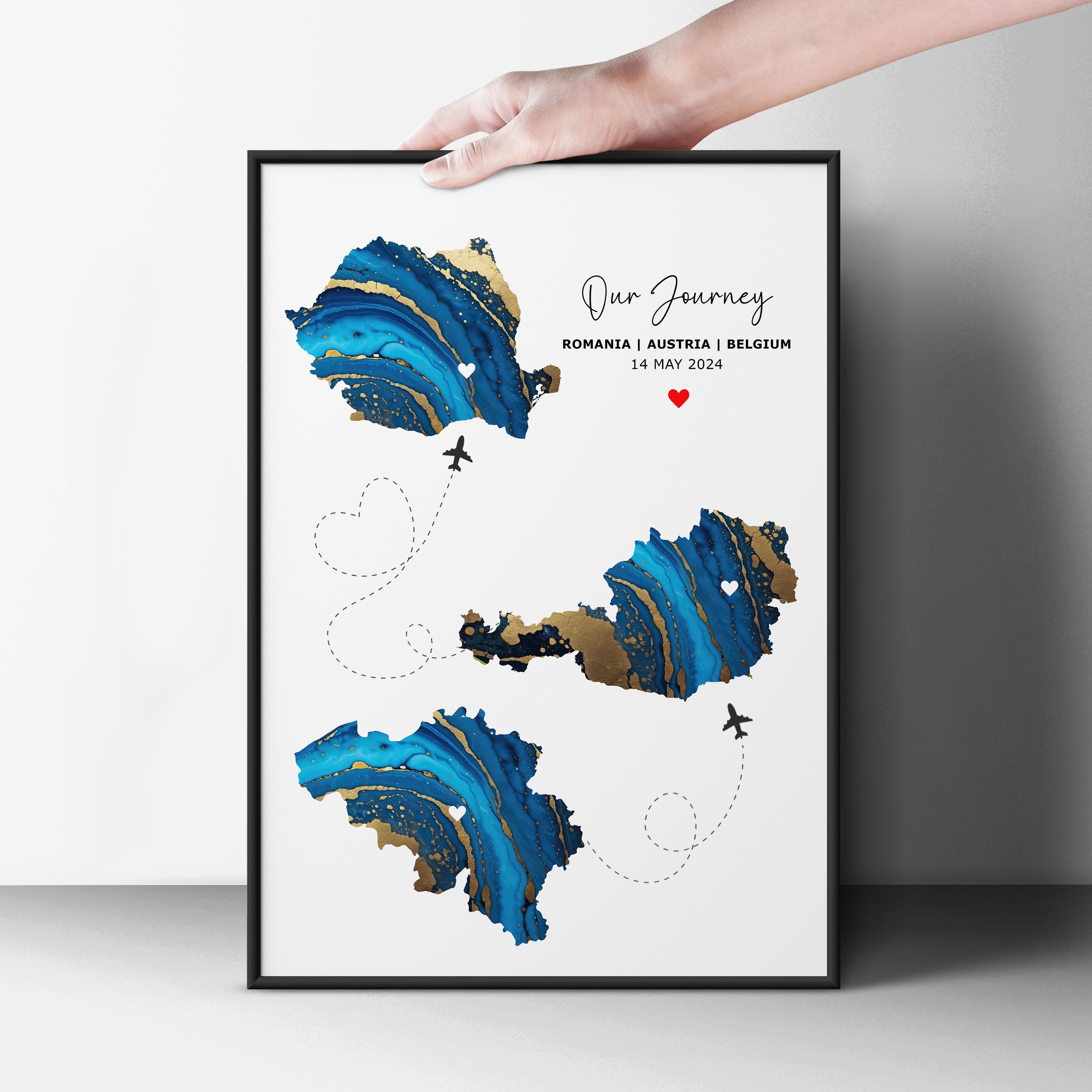 Map Print - Any 3 Countries, Custom Map Wall Art, New Home Gift, Travel Gift, Office Decoration
