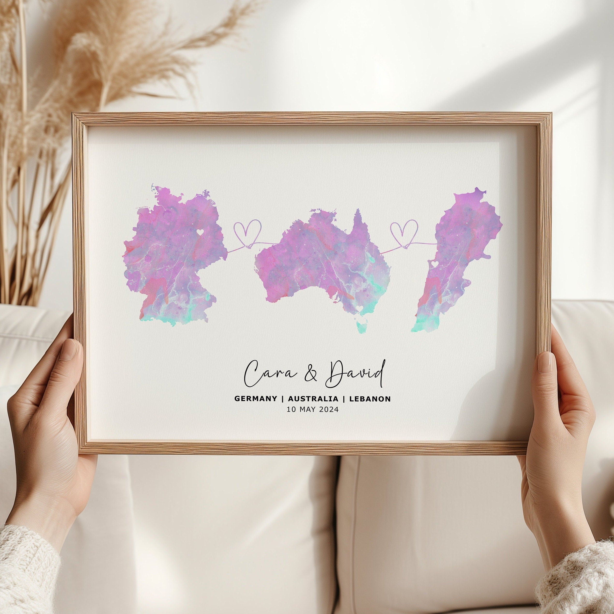 Personalised Map Wall Decor - Any Three Countries, Custom Map Print, Country to Country Wall Art, Fathers Day Gift, World Map