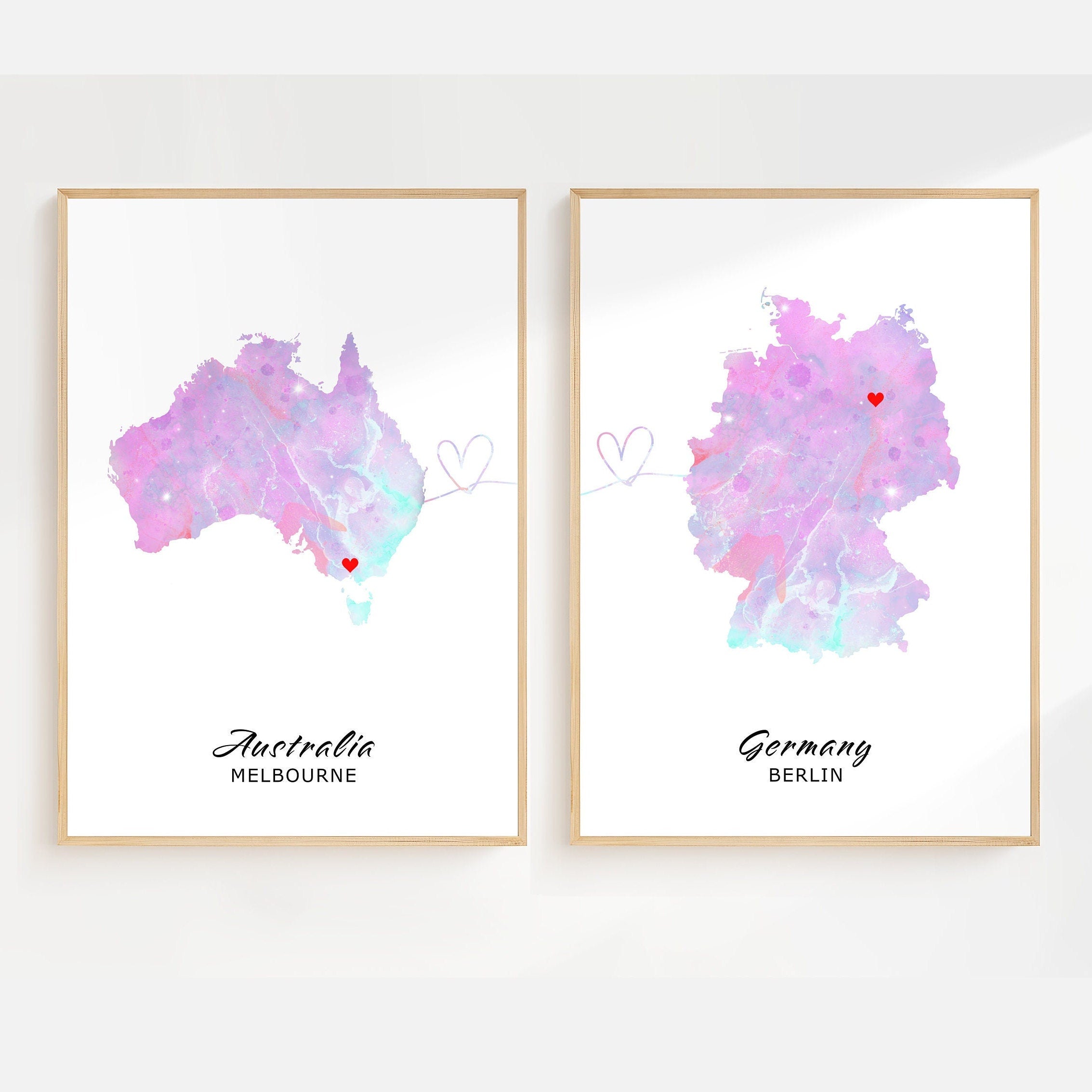 Set of 2 Personalised Maps - Any Two Countries, Custom Map Art, New Home Gift, Digital Map Print, County Map Wall Art - Digital File