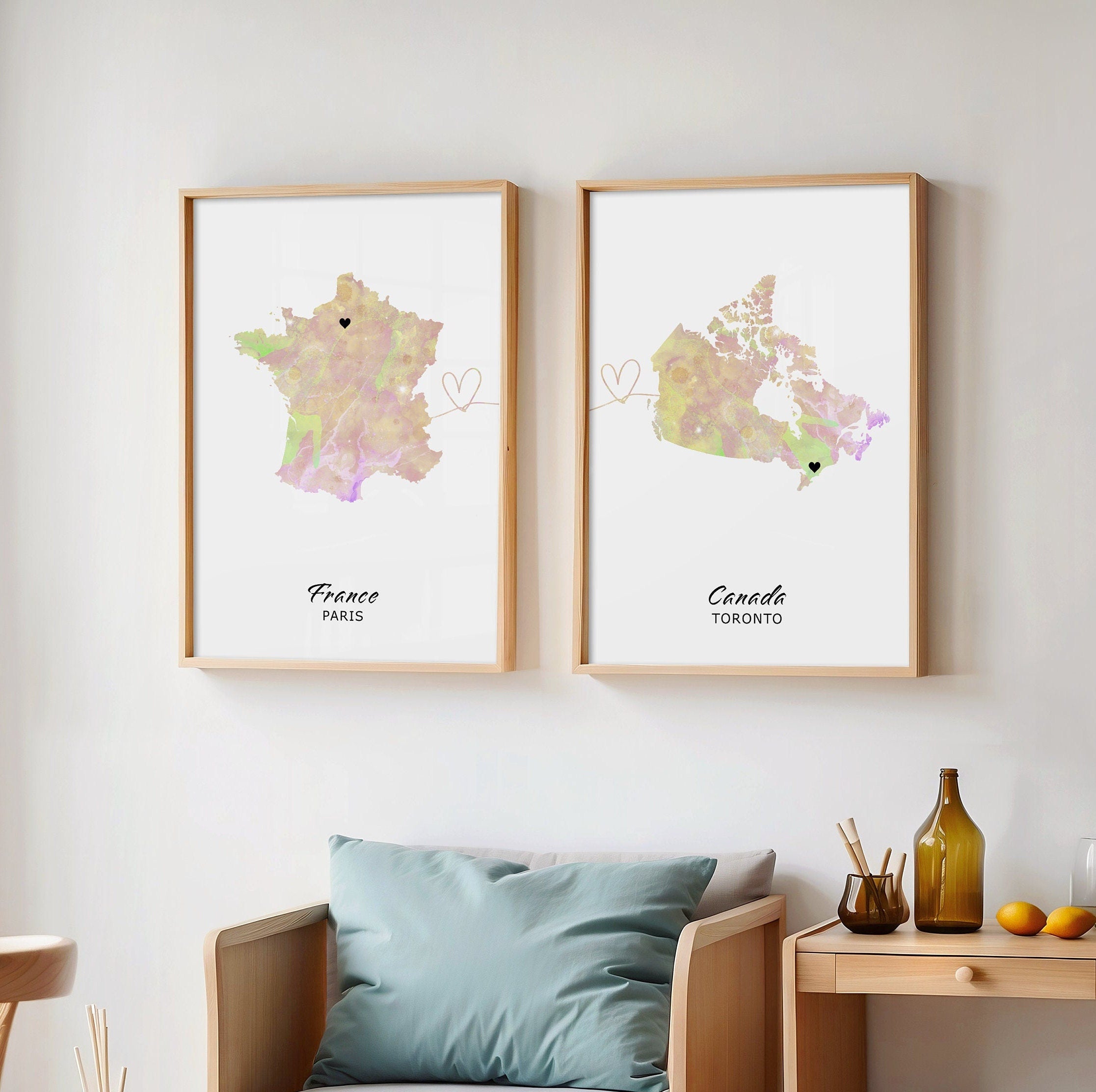 Set of 2 Personalised Maps - Any Two Countries, Custom Map Art, New Home Gift, Digital Map Print, County Map Wall Art - Digital File