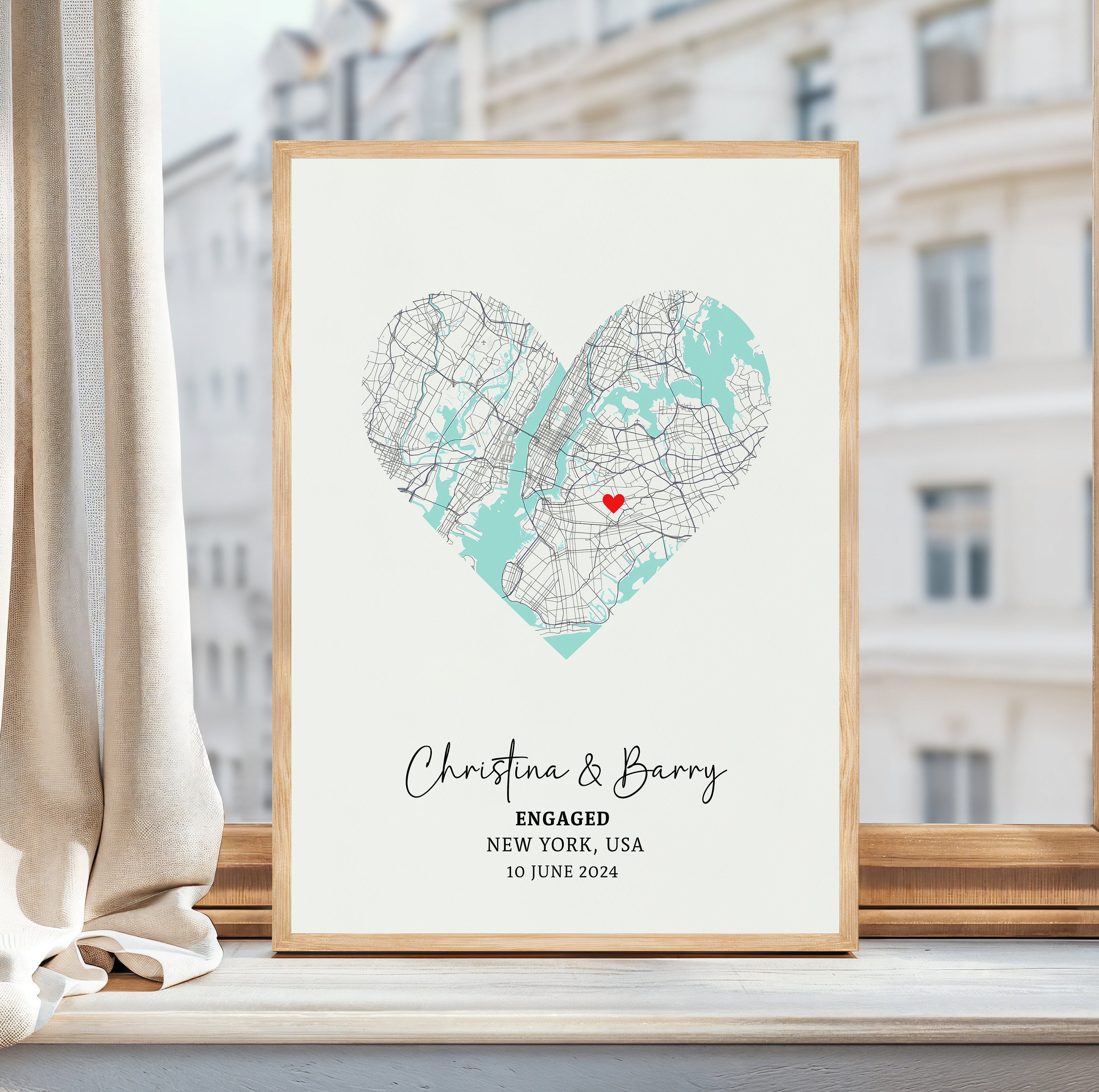Personalised Engagement Print, Engagement Gift, Gift For Engaged Couple, Custom Map Print, Engagement Gift For Her, Engagement Gifts - Digital Fille