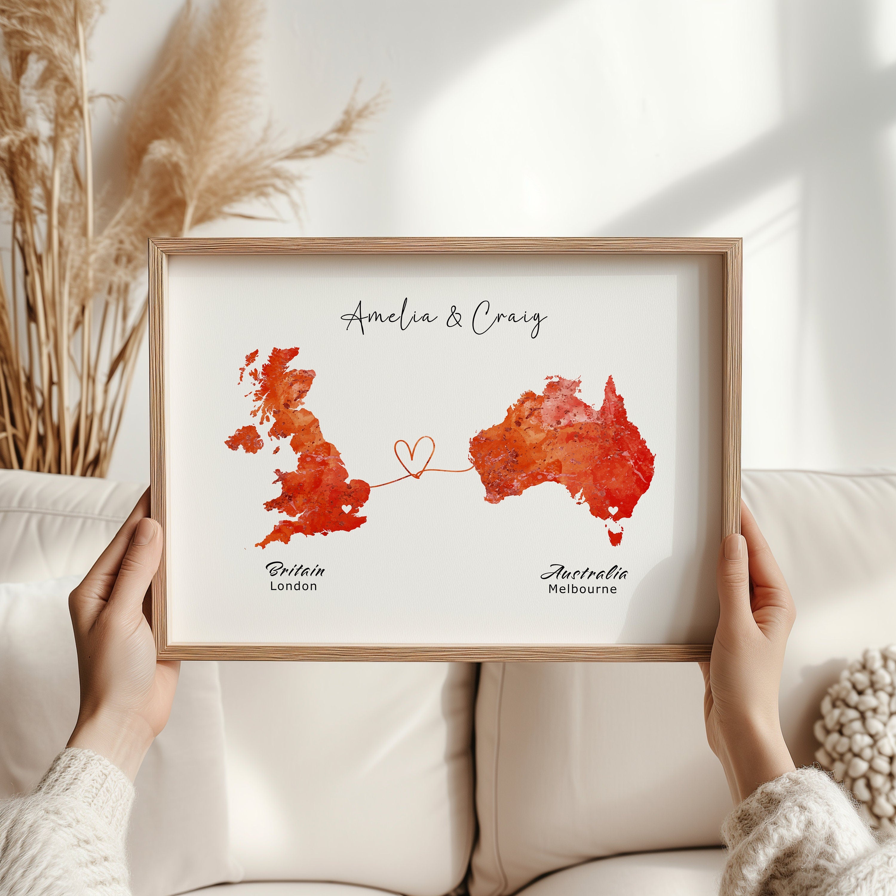 Customised Map Print Personalized Wall Art Poster, Unique Gift Idea, Map Print, Country to Country - Digital File