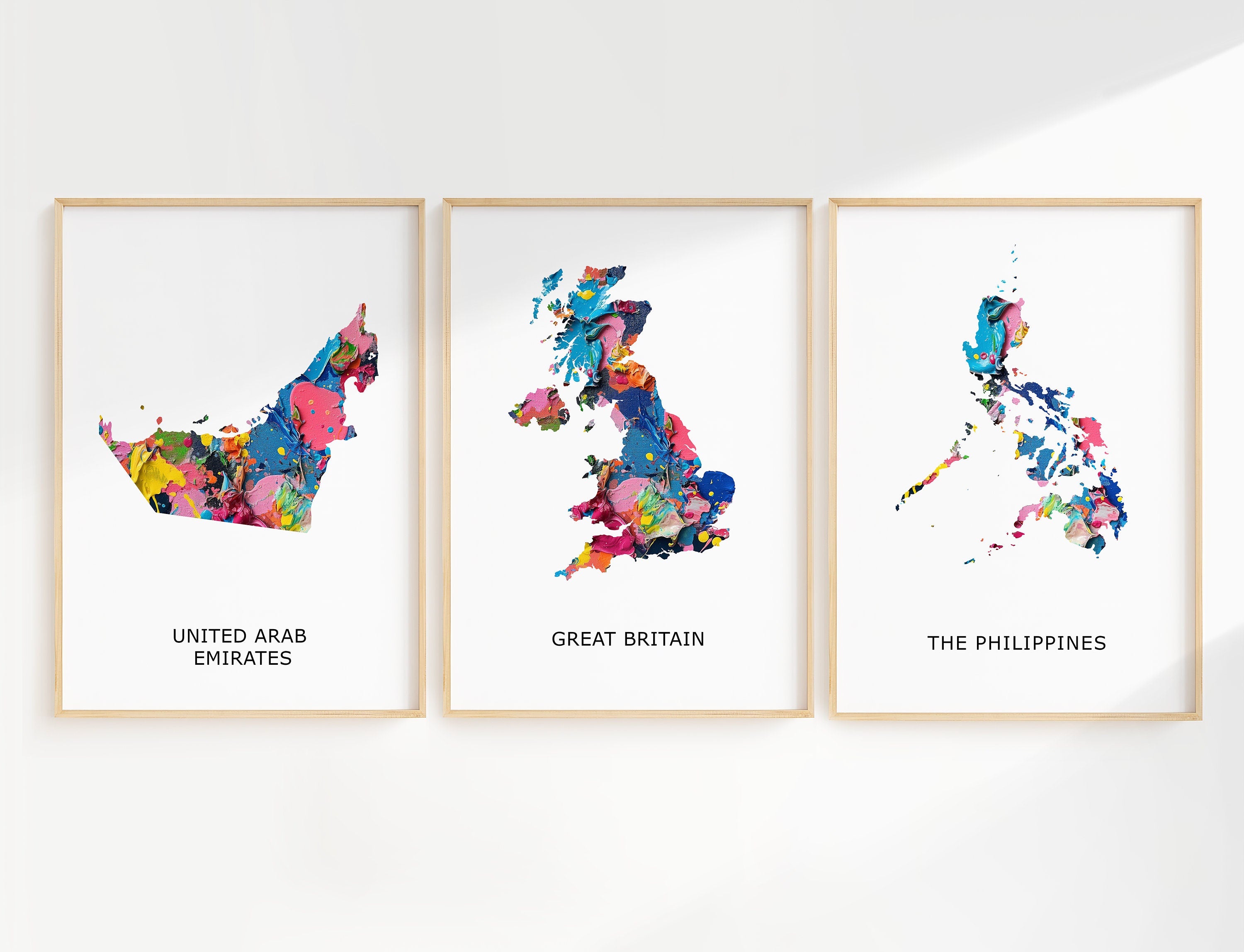 Personalised Map Print, Set of 3 Maps - Any Three Countries, Custom Wall Art Map Posters, New Home Gift, Travel Print