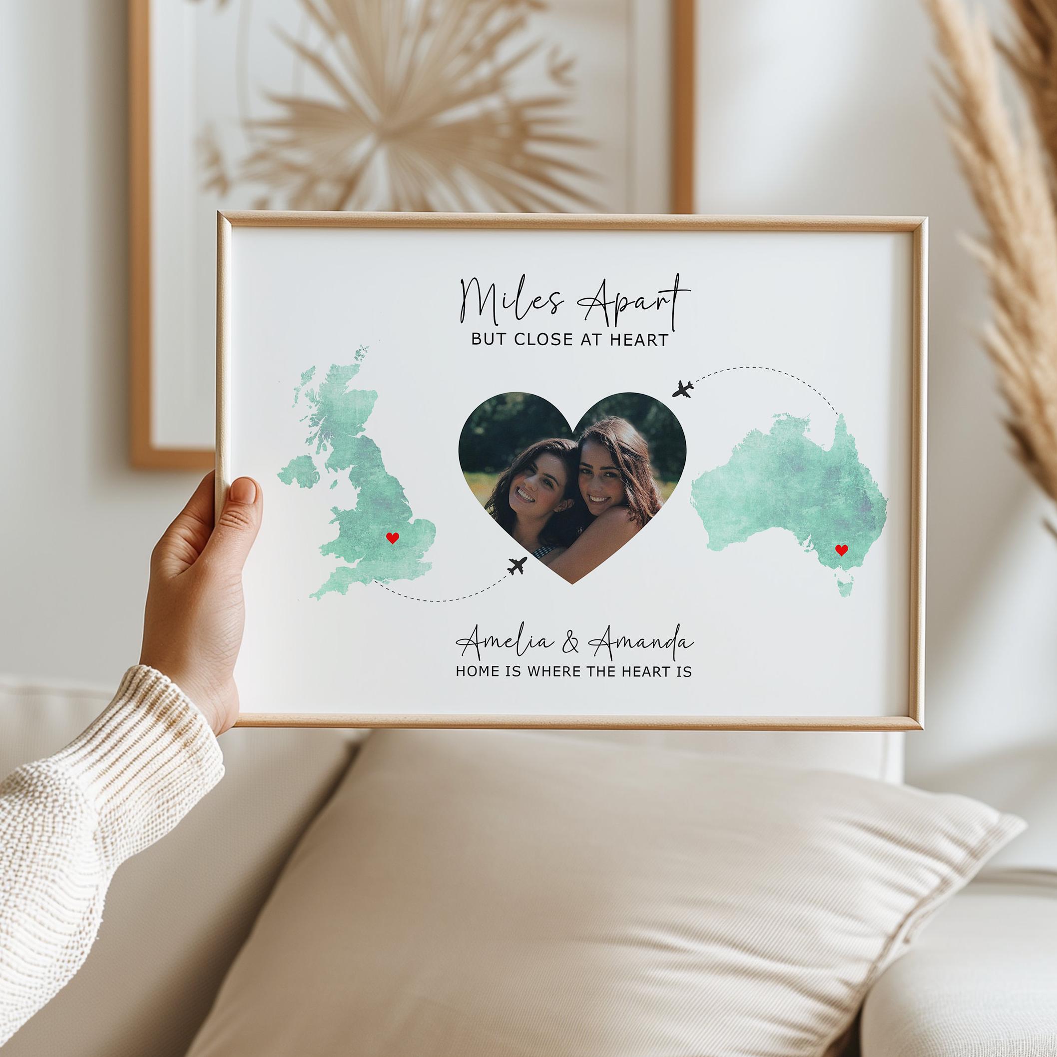 Family and Friends Long Distance Personalised Photo Gift, Moving Country, Going Away Present, Memorable Sentimental Friendship Keepsake Gift