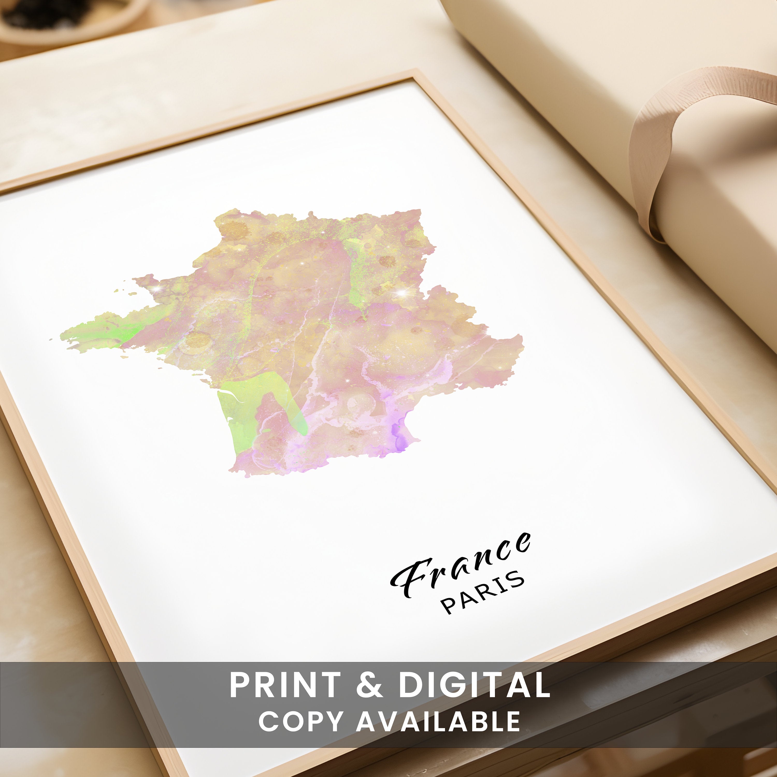 Minimalist Watercolour Map Print, Modern Wall Art, Office Decor, Traveler Gift, Home Decor, Map Poster - Digital File