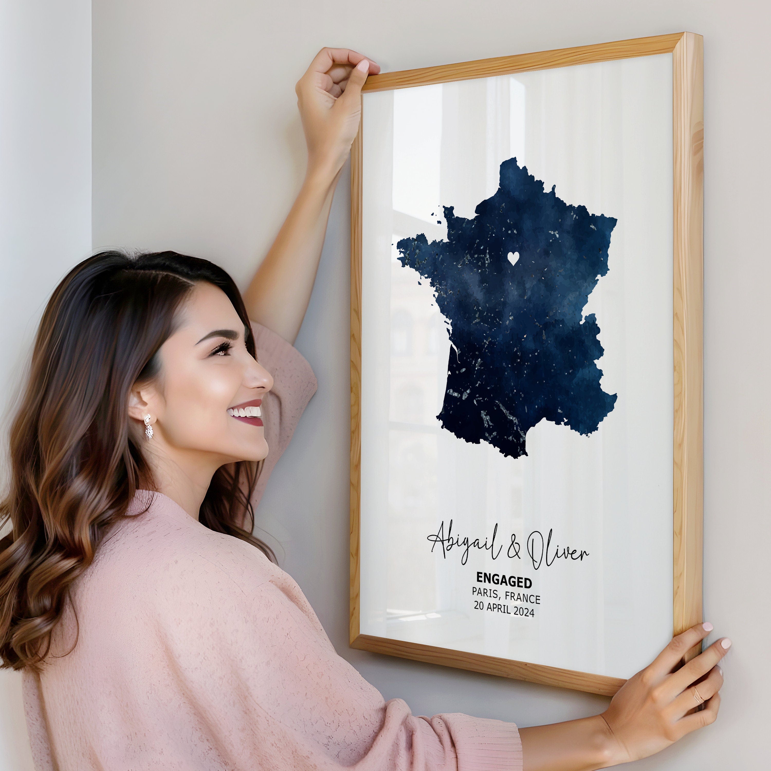 Gift for Newly Engaged Couple Print, Watercolour Map Print, Personalized Engaged Gift, Engagement Map Gift, Map Print, Wall art